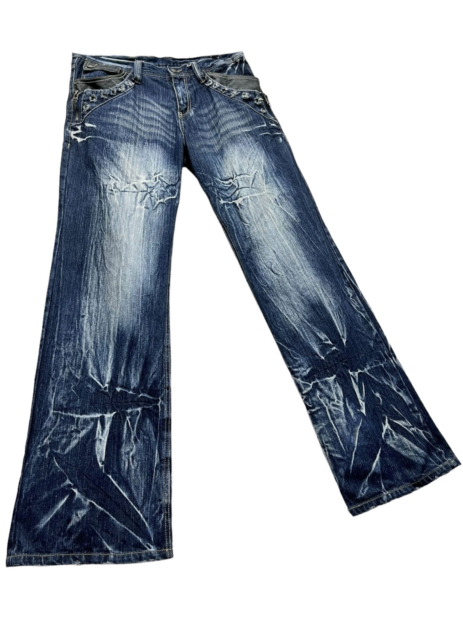 Seditionaries FYE🔥Vtg 90’s TRIXY Punk Studded Acid Wash Blue Flare Denim Size US 33 - 6 Thumbnail