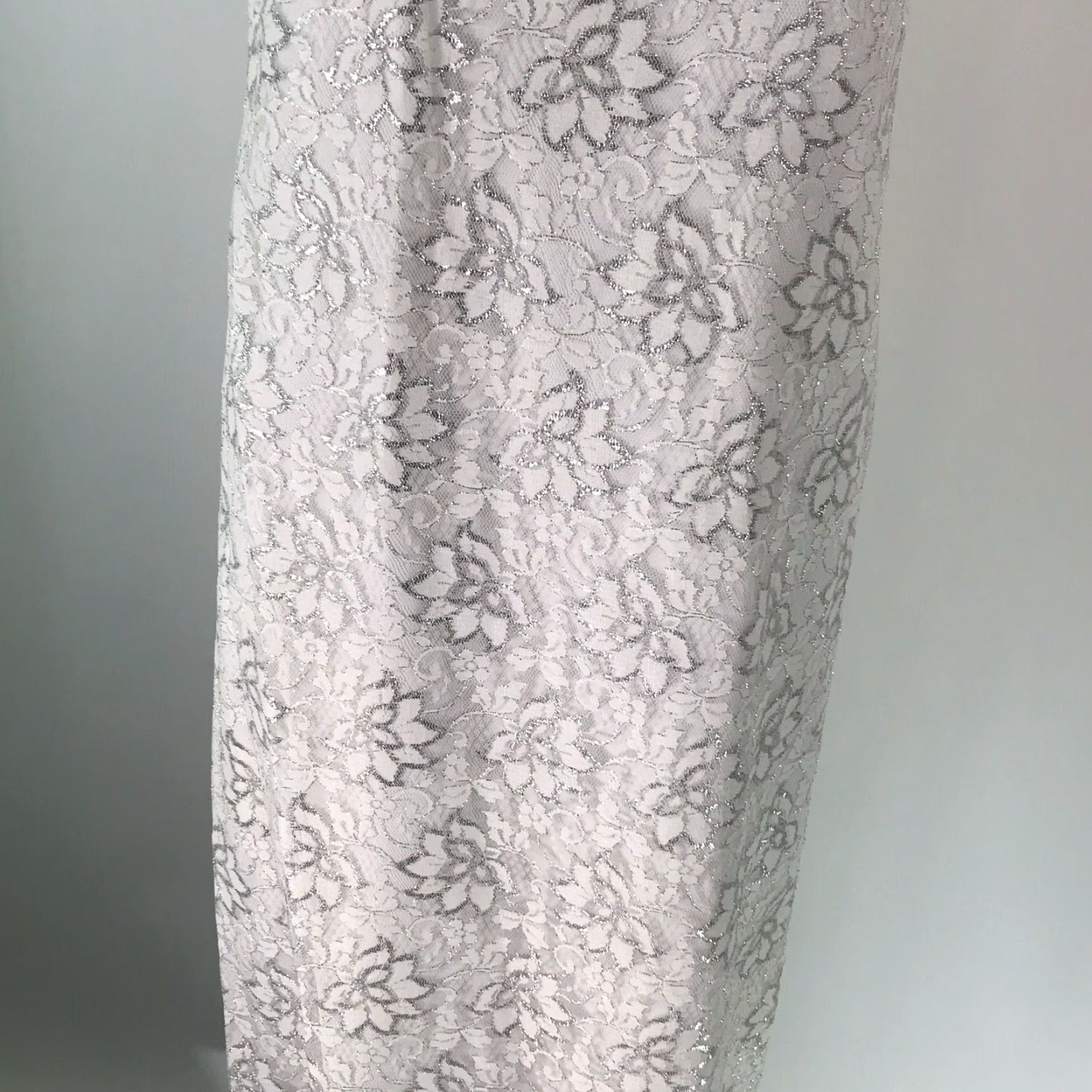 Vintage Womens Sleeveless Floral Print Embellished White Silver Maxi Gown Dress Size L Size L / US 10 / IT 46 - 5 Thumbnail