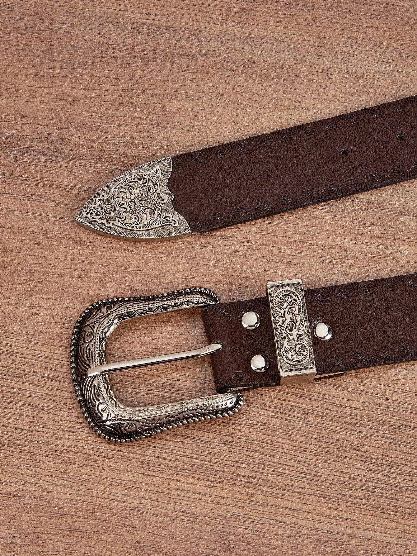 Leather Western Pattern Leather Belt Size ONE SIZE - 3 Thumbnail
