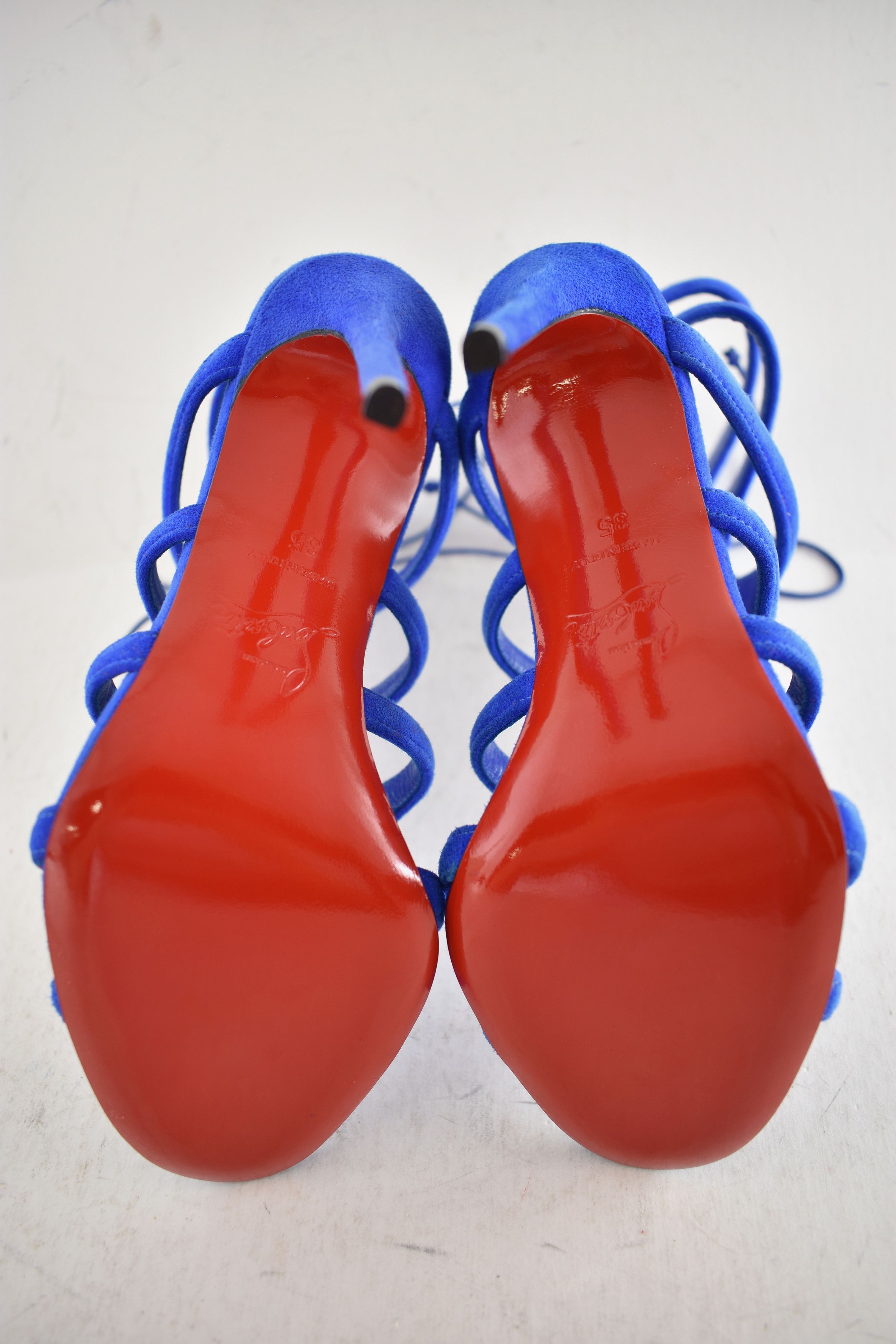 Christian Louboutin Amazoulo 100 Electric Blue Lace Up Tie Sandal Heel Pump 35 Size US 5 / IT 35 - 15 Thumbnail