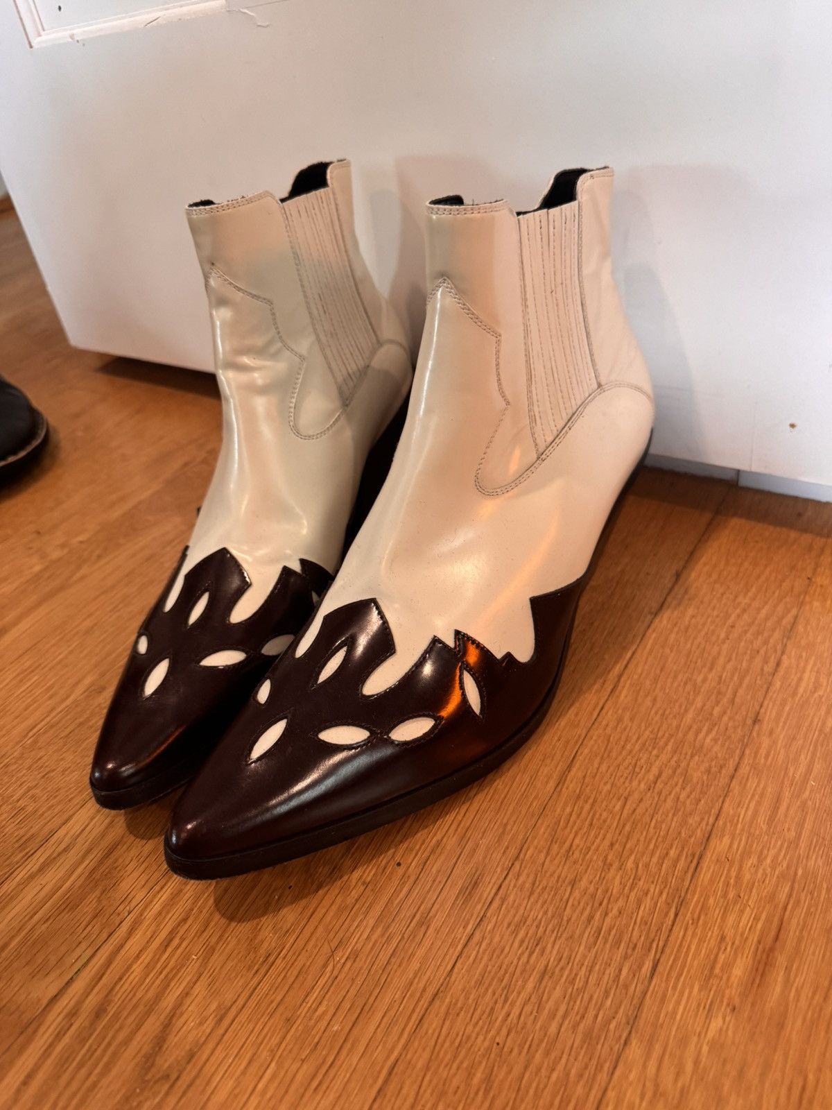 Enfants Riches Deprimes RARE ERD Midnight cowboy boots ivory and burgundy Size US 10 / EU 43 - 2 Thumbnail