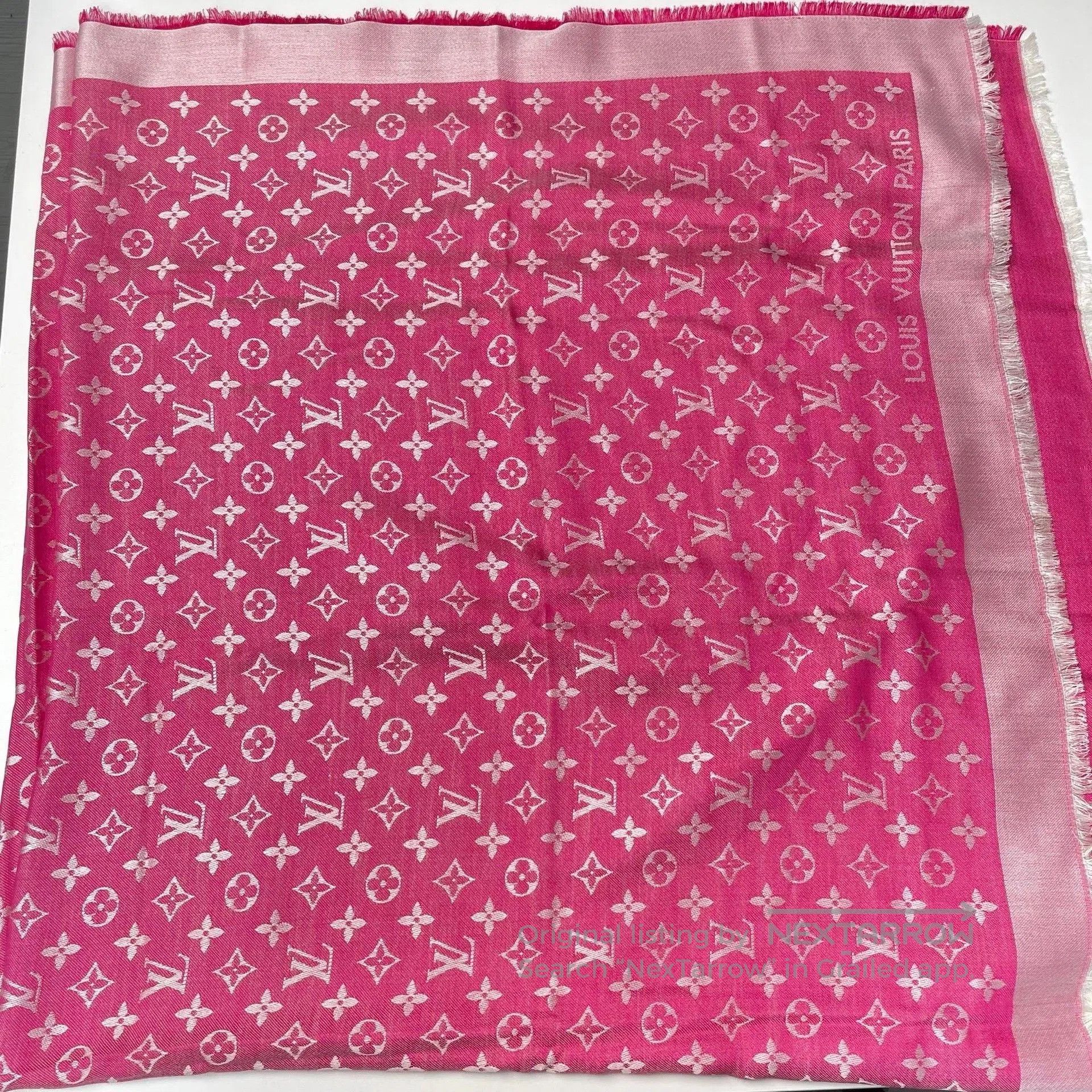 Louis Vuitton LV Pink Monogram Satin Tassel Scarf. Size ONE SIZE - 1 Thumbnail