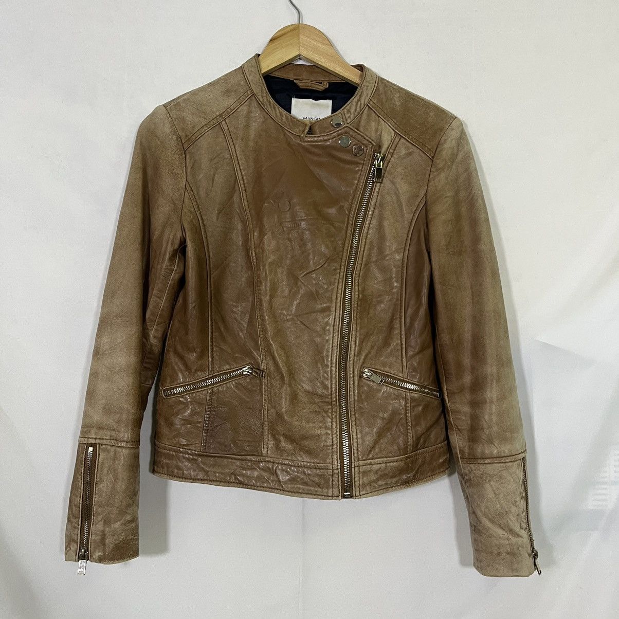 If Six Was Nine MANGO SHEEP GENUINE LEATHER DOUBLE COLLAR BIKER JACKET Size S / US 4 / IT 40 - 1 Thumbnail