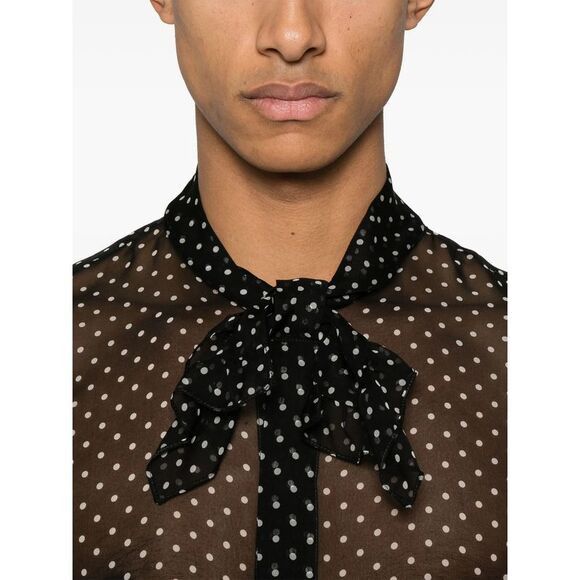 Saint Laurent Paris oc11z0126 822216 Shirt in Dotted Silk Muslin in Black Size US M / EU 48-50 / 2 - 2 Thumbnail