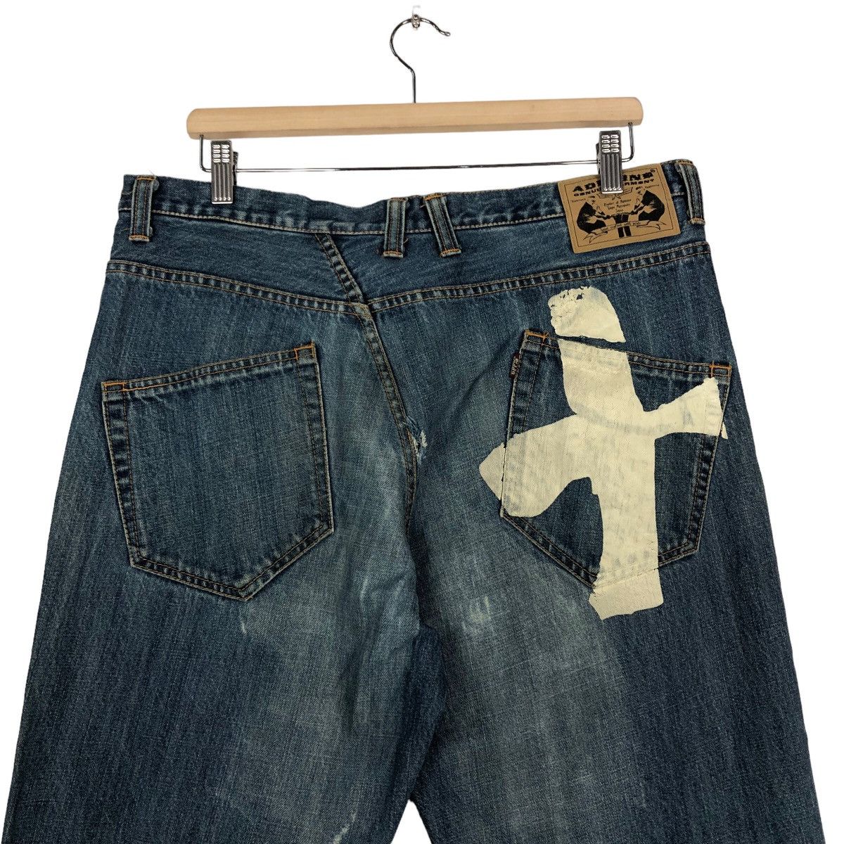 Japanese Brand 🔥Addnine Genuine Garment Denim Jeans Cross Big Logo Pocket Size US 35 - 9 Thumbnail