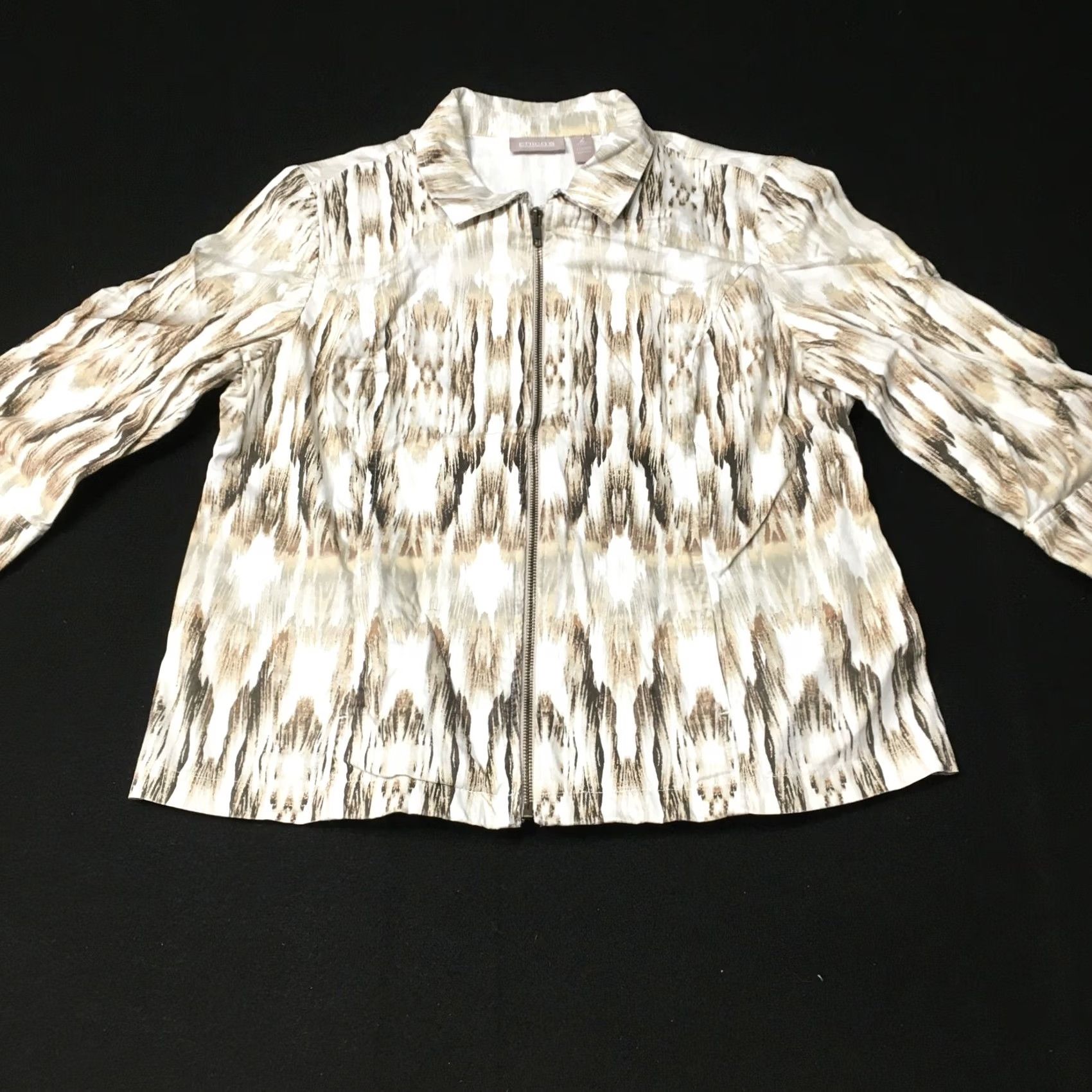 Vintage Chico’s Jacket Women’s Size 2 beige White Floral Long Sleeve Zip Size XS / US 0-2 / IT 36-38 - 2 Thumbnail