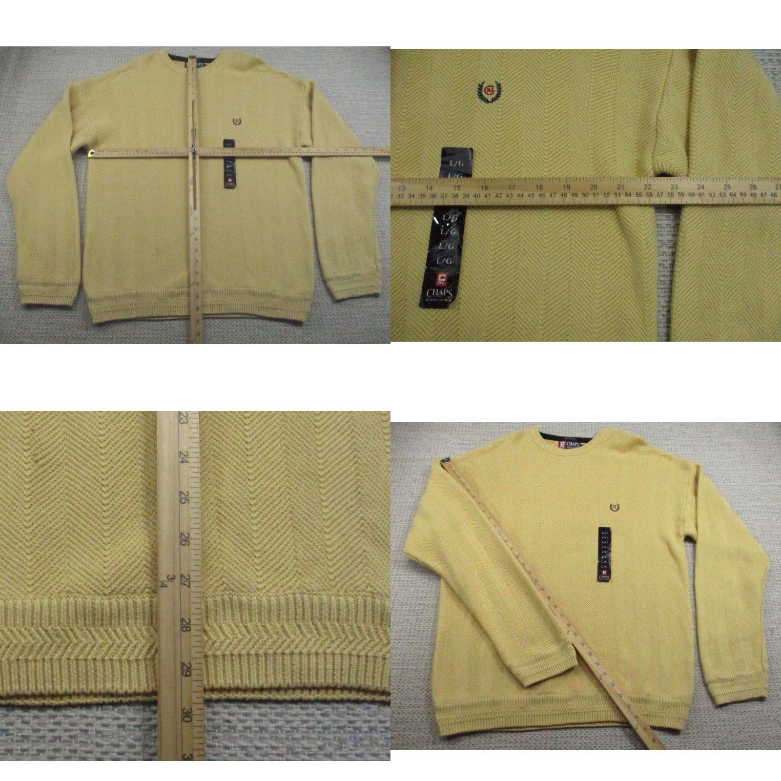 Chaps Chaps Ralph Lauren Sweater Mens Large Yellow Crewneck Herringbone Knit Pullover Size US L / EU 52-54 / 3 - 8 Thumbnail