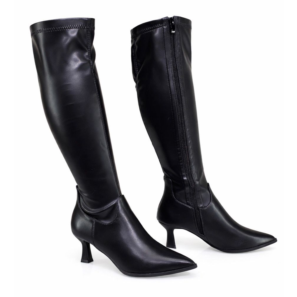 Other Kitty 2 Black Stretch Matte Knee Boots 2.5" Kitten Heels Wid Size US 8.5 / IT 38.5 - 4 Thumbnail