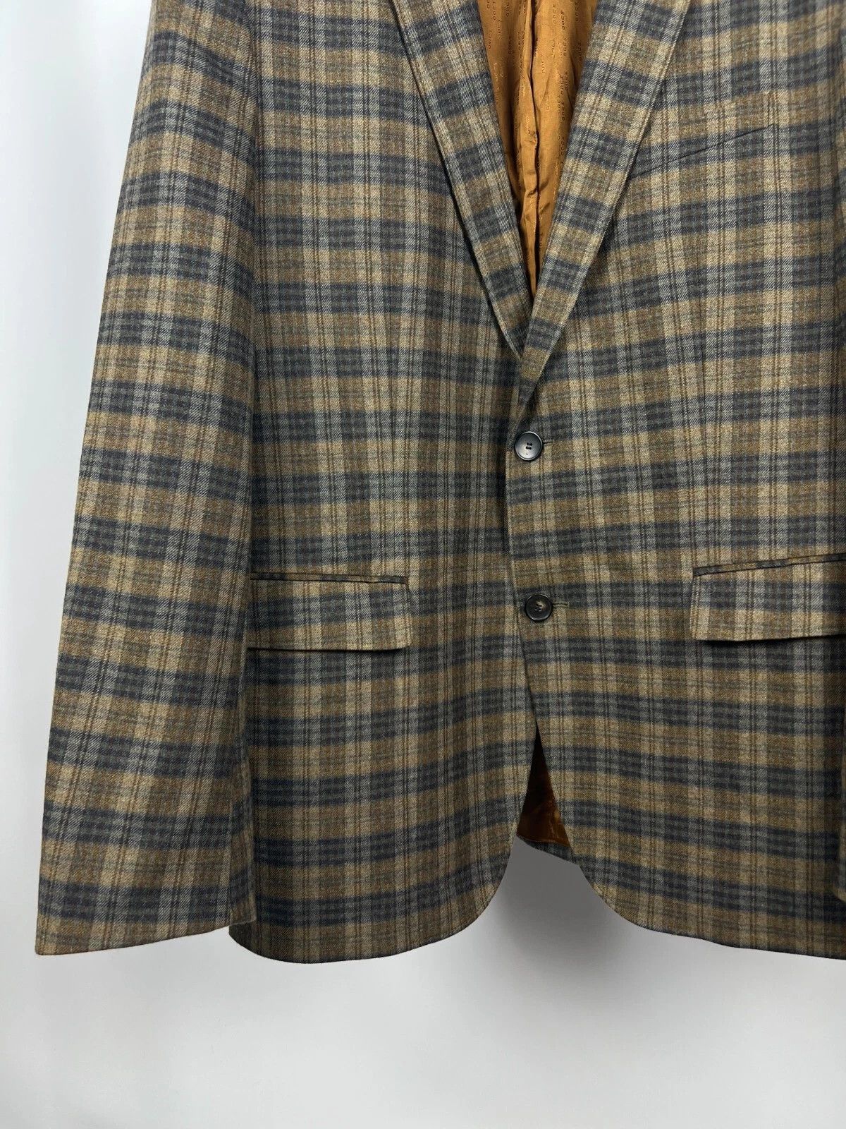 Hugo Boss Hugo Boss Brown Blue Check Wool Two Buttons Blazer Jacket Size 44R - 8 Thumbnail