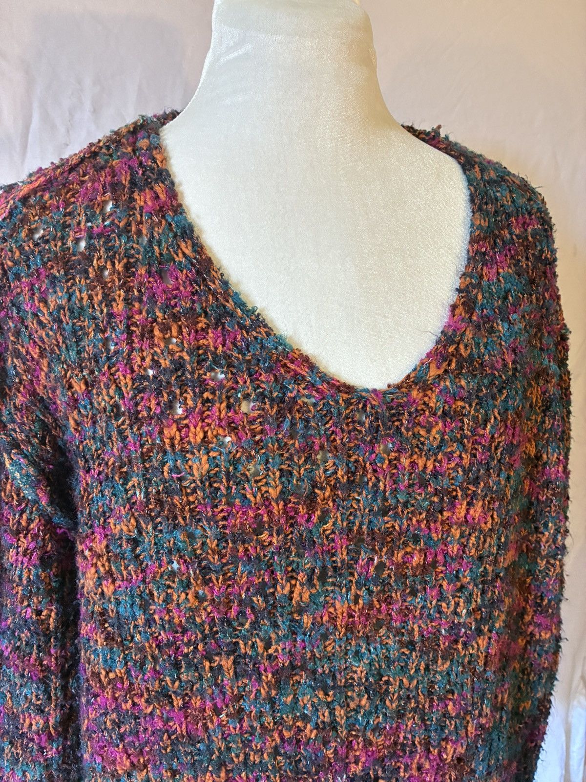Other Chelsea & Theodore Multicolor Marled Knit V-Neck Sweater Size L / US 10 / IT 46 - 2 Thumbnail