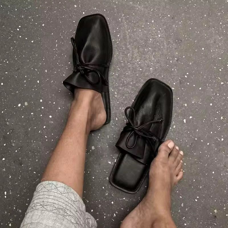 Other Square Designer Solid Casual PU Leather Black Sandals Size US 9 / IT 39 - 3 Thumbnail
