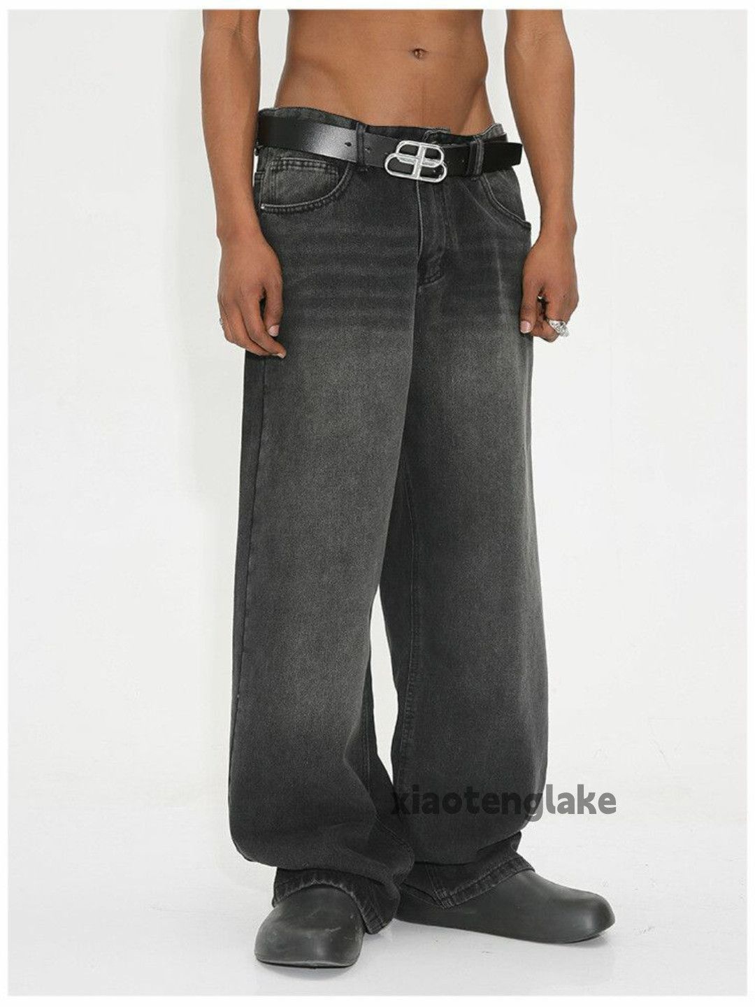 Jean Unisex washed faded loose baggy skate hiphop jeans Size US 32 / EU 48 - 1 Thumbnail