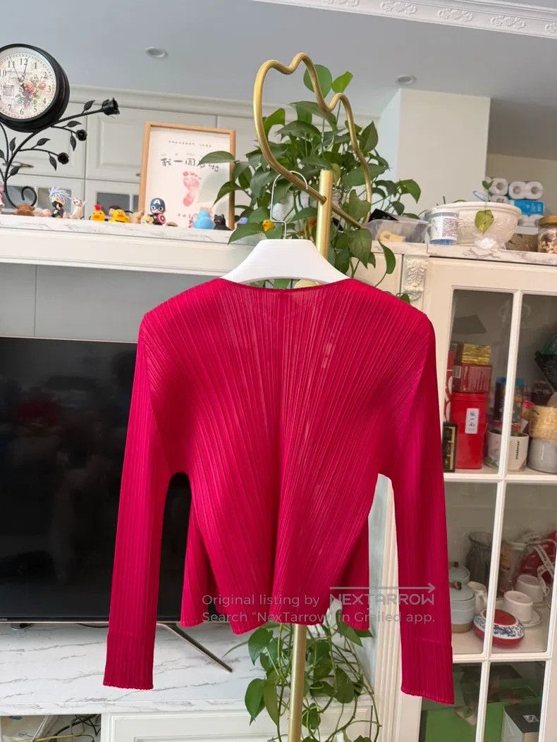 Issey Miyake Issey Miyake Full Rouge Red Iridescent Cardigan Coat Size L / US 10 / IT 46 - 6 Thumbnail