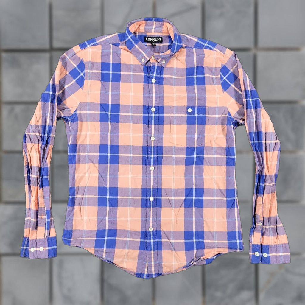 Express Express Blue Plaid Button-Up Shirt Men's Medium Long Sleeve Casual  Pocket Regular Fit | Grailed, image size:1024x1024
