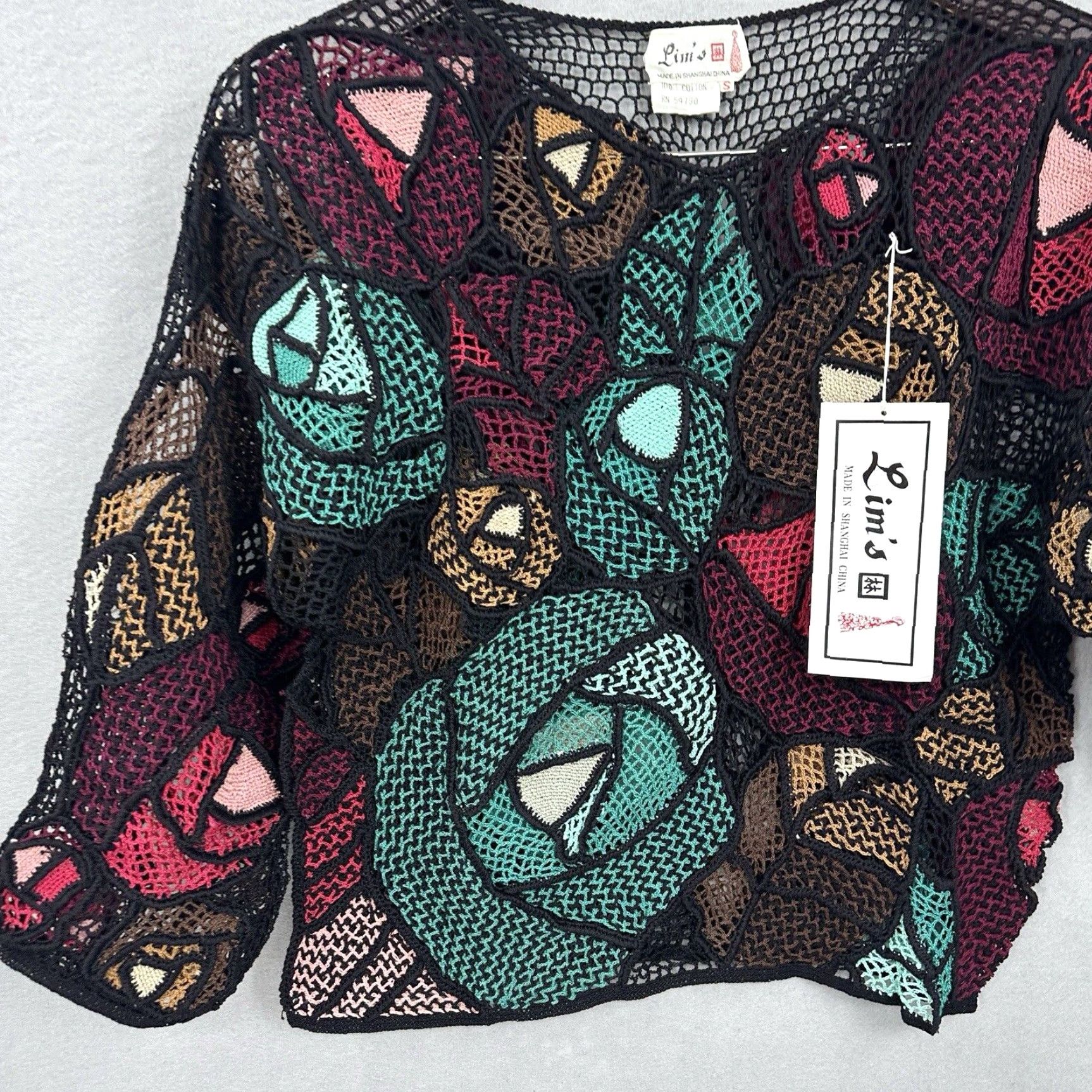 Vintage Vintage LIM'S Sweater Women Small Crochet Floral Mosaic Handknit Festival Cottage Size S / US 4 / IT 40 - 3 Thumbnail