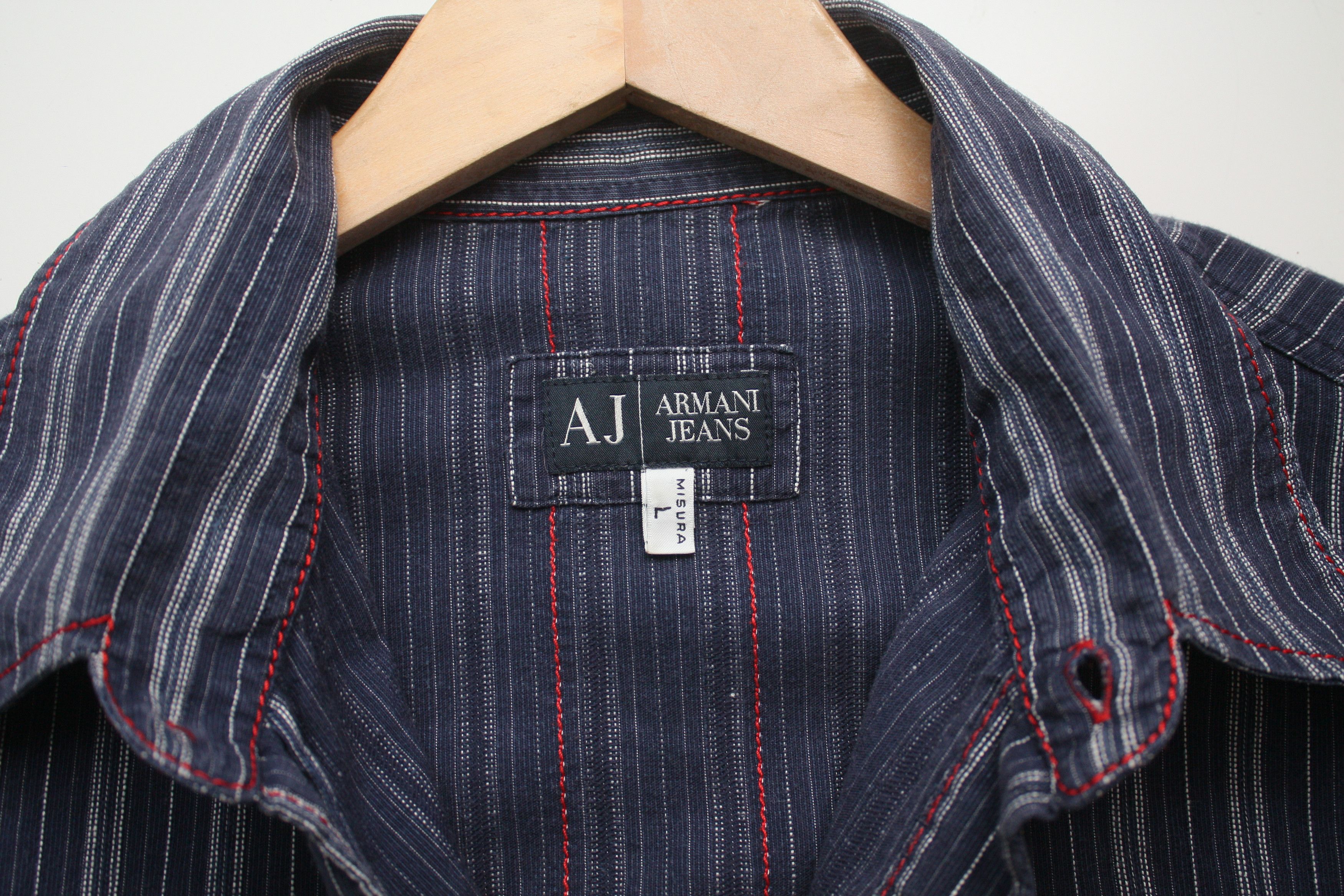 Armani Armani Jeans Vintage Stripped Shirt Men's Large Size US L / EU 52-54 / 3 - 5 Thumbnail