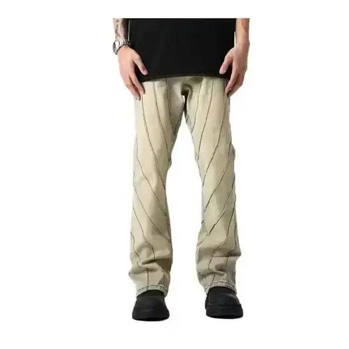 Japanese Brand × Jean Striped Beige Stacked Denim Jeans Size US 30 / EU 46 - 1 Thumbnail