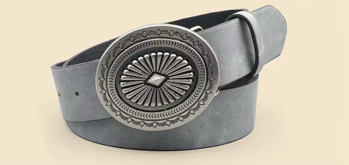 Japanese Brand 100 cm Western Oversized Engraved Buckle Belt Size 32 - 6 Thumbnail