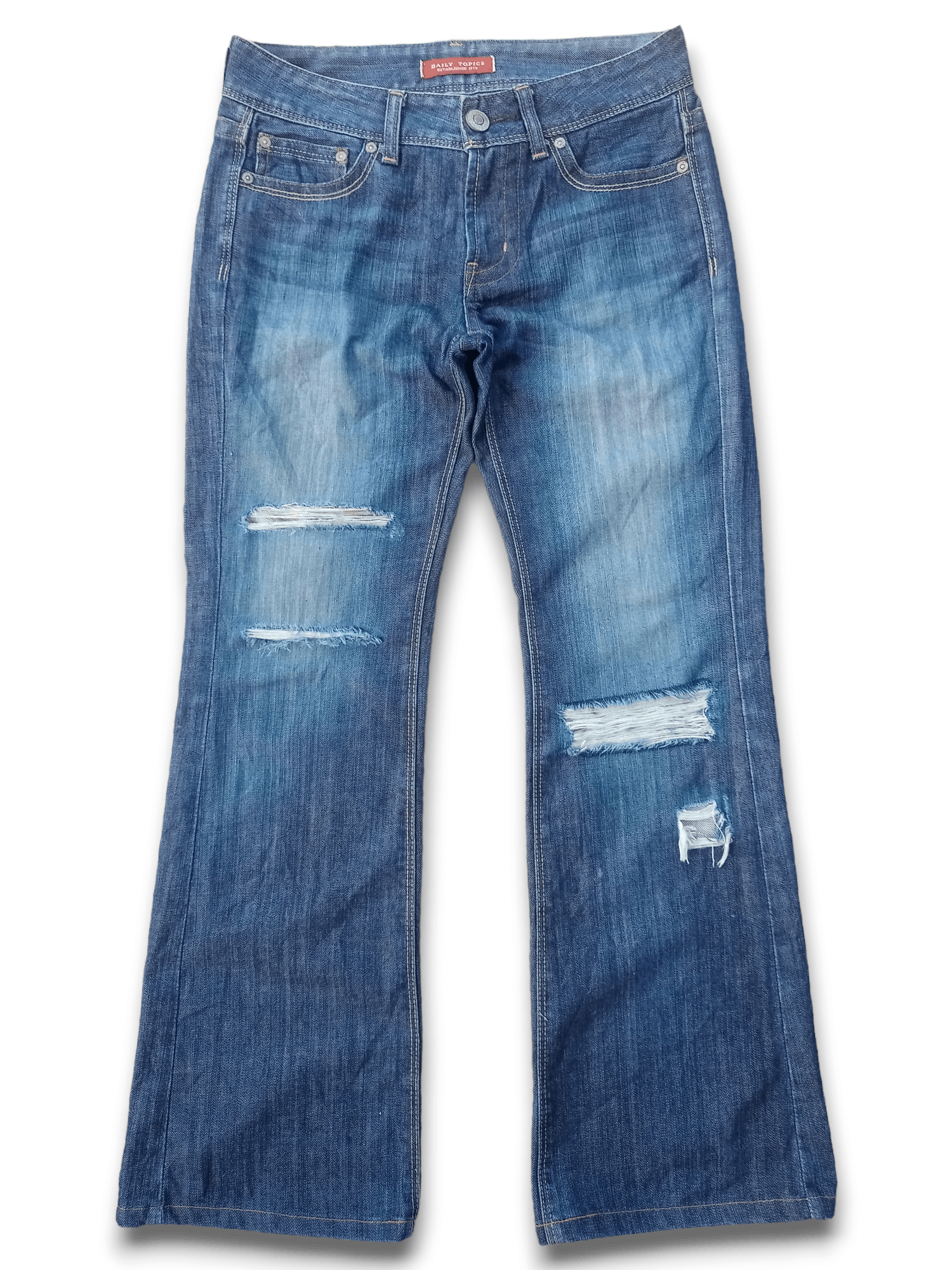 image of Distressed Denim Vintage Daily Topic Blue Wash Distressed Flare Jeans 28X28 in Blue Denim, Men's