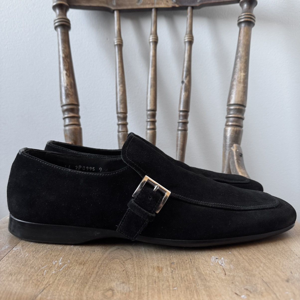 Prada Prada 2000’s Black Suede Buckle Leather Loafers Size US 12 / EU 45 - 2 Thumbnail