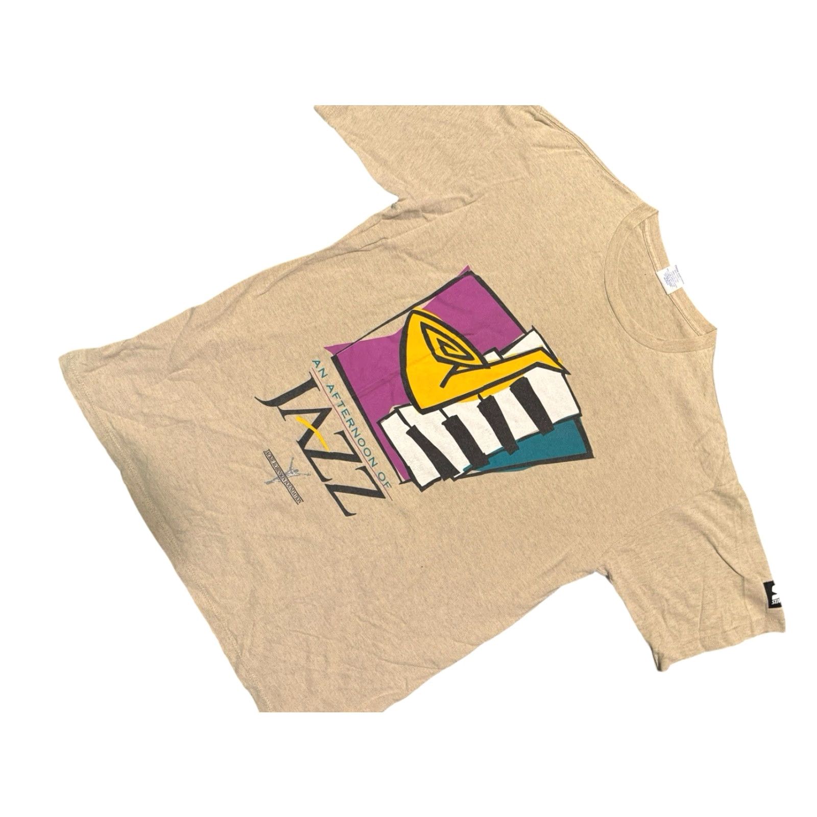 Starter VINTAGE Starter Afternoon Of Jazz Jackie Robinson Foundation T Shirt Size L Mens Beige 70s 80s 90s Graphic Print Crew Neck Short Sleeve Size US L / EU 52-54 / 3 - 3 Thumbnail