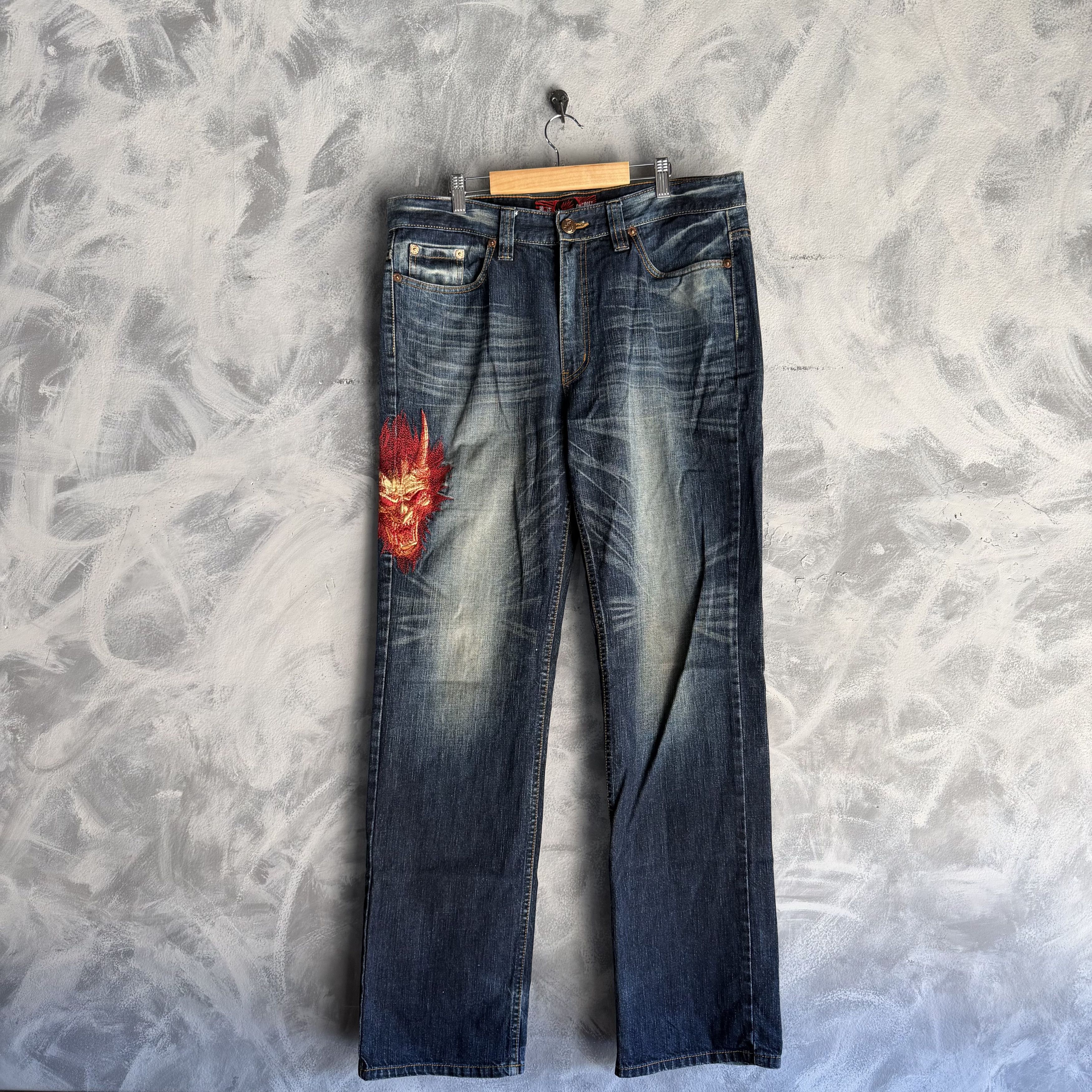 Oni Vtg Japanese ONI Jeans Mens Blue Arai Demon Embroidered Size US 36 / EU 52 - 1 Thumbnail