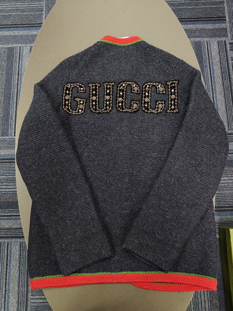 Gucci Gucci Rhinestone logo knitted buttoned cardigan jacket 2504 Size M / US 6-8 / IT 42-44 - 2 Thumbnail