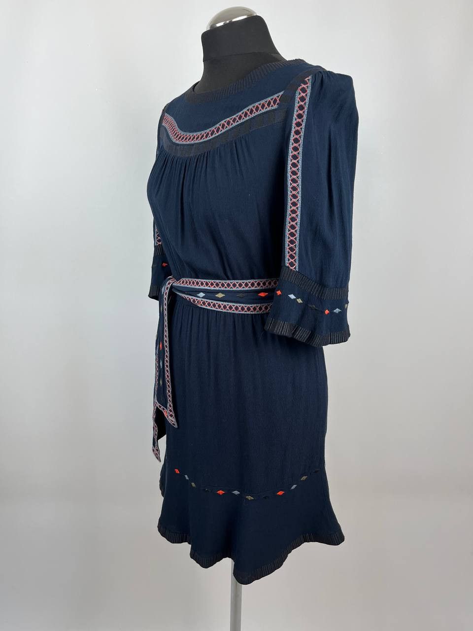 ba&sh Ba&sh Plaza Navy Embroidered Boho Mini Dress with Belt Size S / US 4 / IT 40 - 2 Thumbnail
