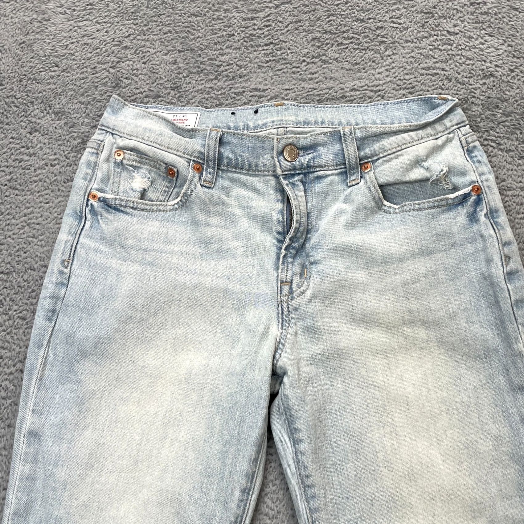 Gap Gap Jeans Womens 27 Blue Girlfriend Straight Leg Mid Rise Cotton Logo Frayed Hem Jeans Size 30" / US 8 / IT 44 - 5 Thumbnail