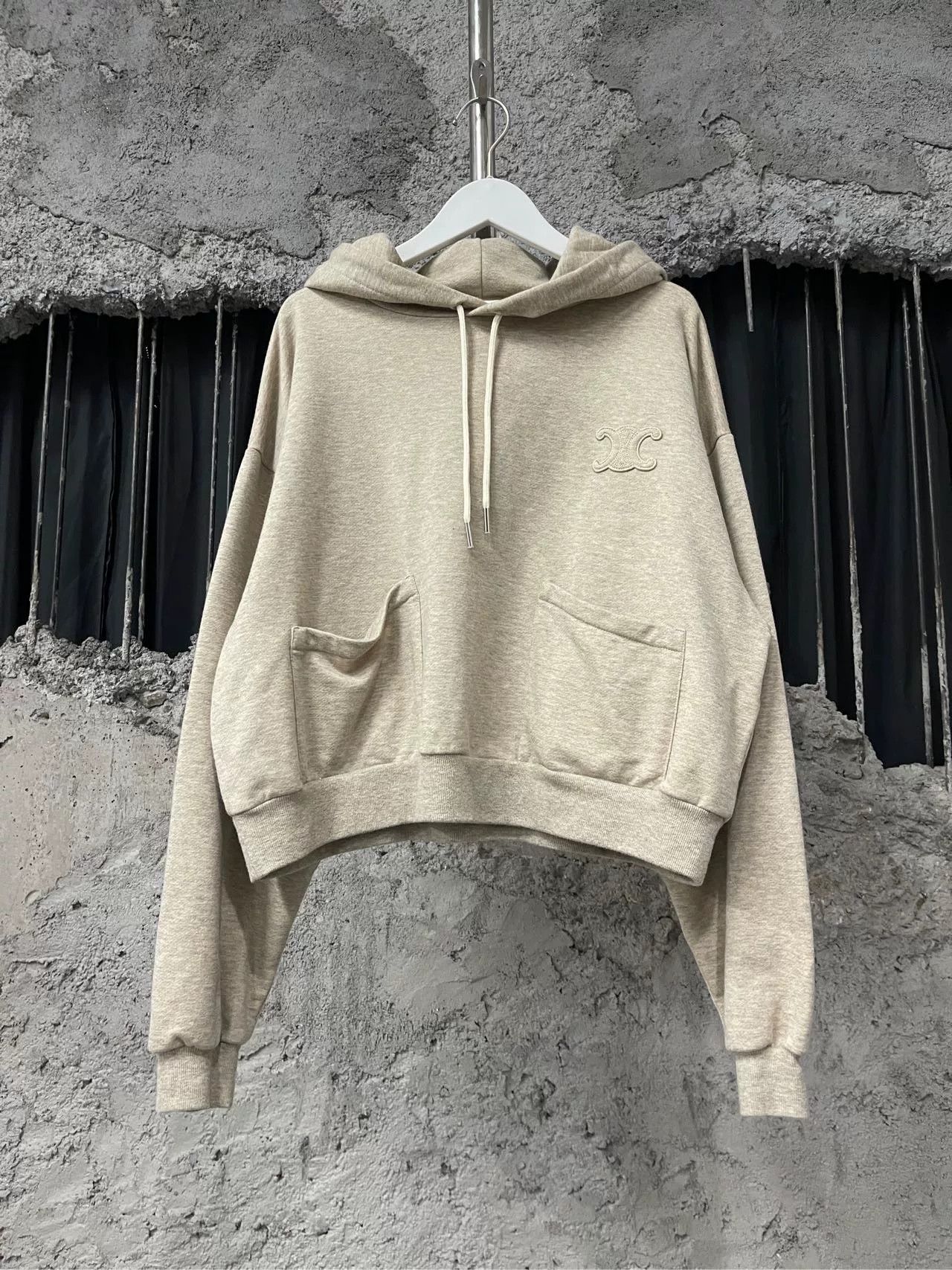 Celine celine oat-colored cropped hoodie sweatshirt Size L / US 10 / IT 46 - 1 Thumbnail