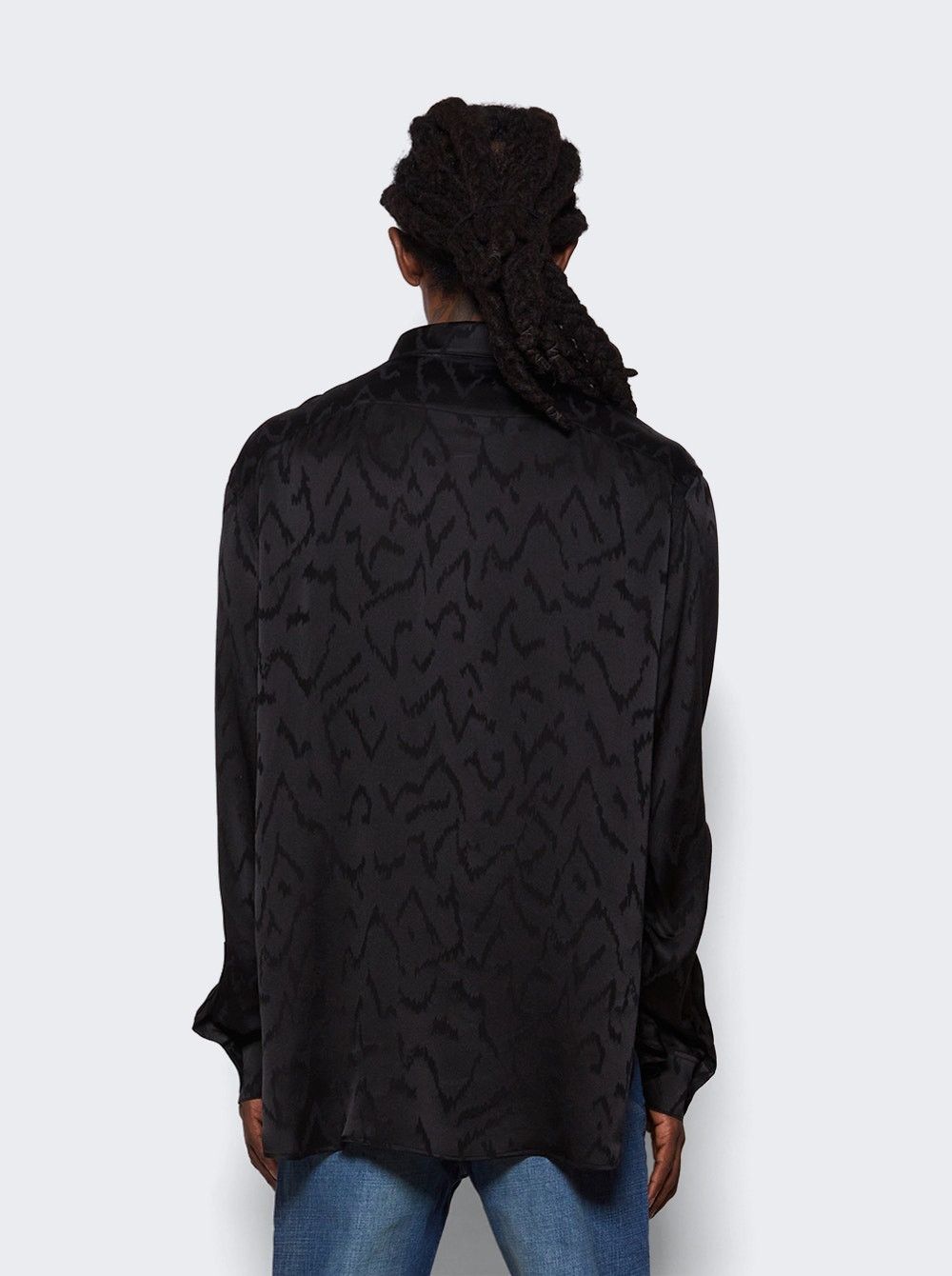 Saint Laurent Paris o1b1hav110425 Shirt in Matte and Shiny Silk in Black Size US M / EU 48-50 / 2 - 5 Thumbnail