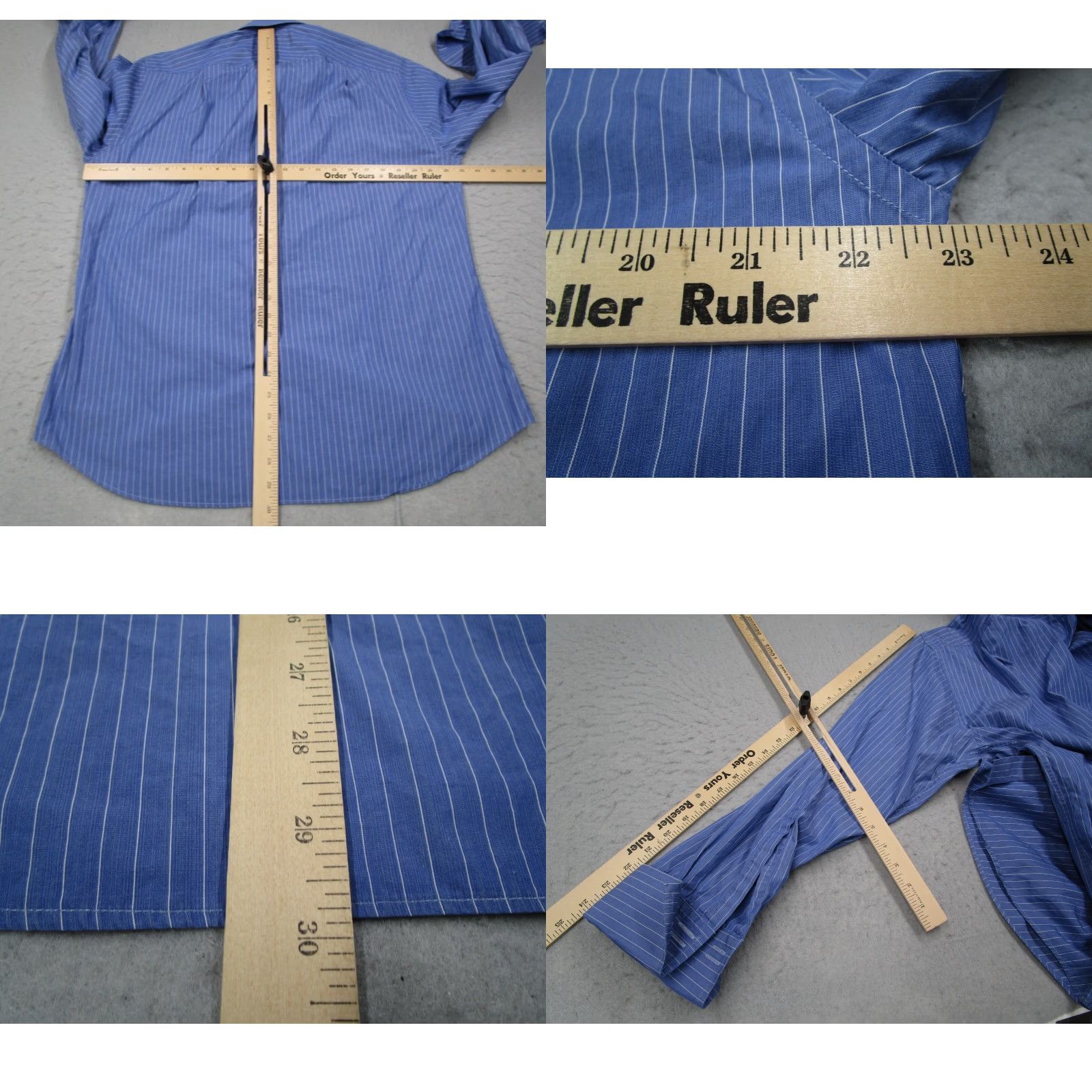 Charles Tyrwhitt VINTAGE Charles Tyrwhitt Dress Shirt Men 34 Slim Blue Stripe Long Sleeve Button Up French Cuffs Business Casual Wedding Collar Shirt Size 34R - 8 Thumbnail