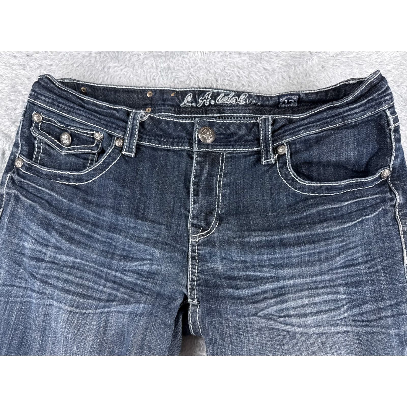 Vintage LA Idol Jeans Women Bootcut Denim 33x26 Blue 13 Medium Wash Cotton Blend Embroidered 5-Pocket Stretch Regular Zip Closure Vintage? No Size 34" / US 12 / IT 48 - 4 Thumbnail
