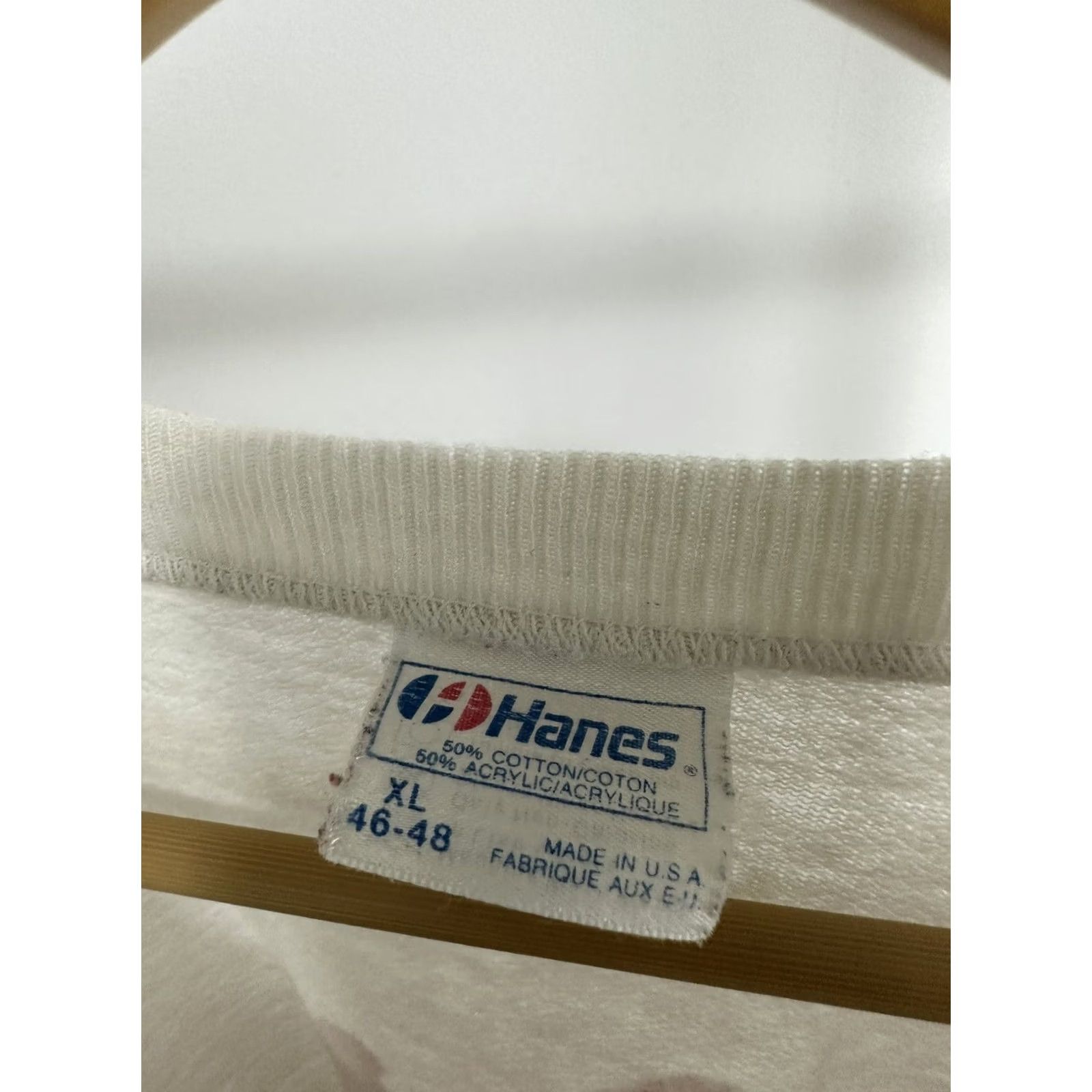 Hanes VTG 80s Hikari Japan Light Paper Thin Burn Out Sweatshirt Worn Thrashed Size XL Hanes White Men Pullover 80s Distressed Size XL Mens Size US XL / EU 56 / 4 - 3 Thumbnail