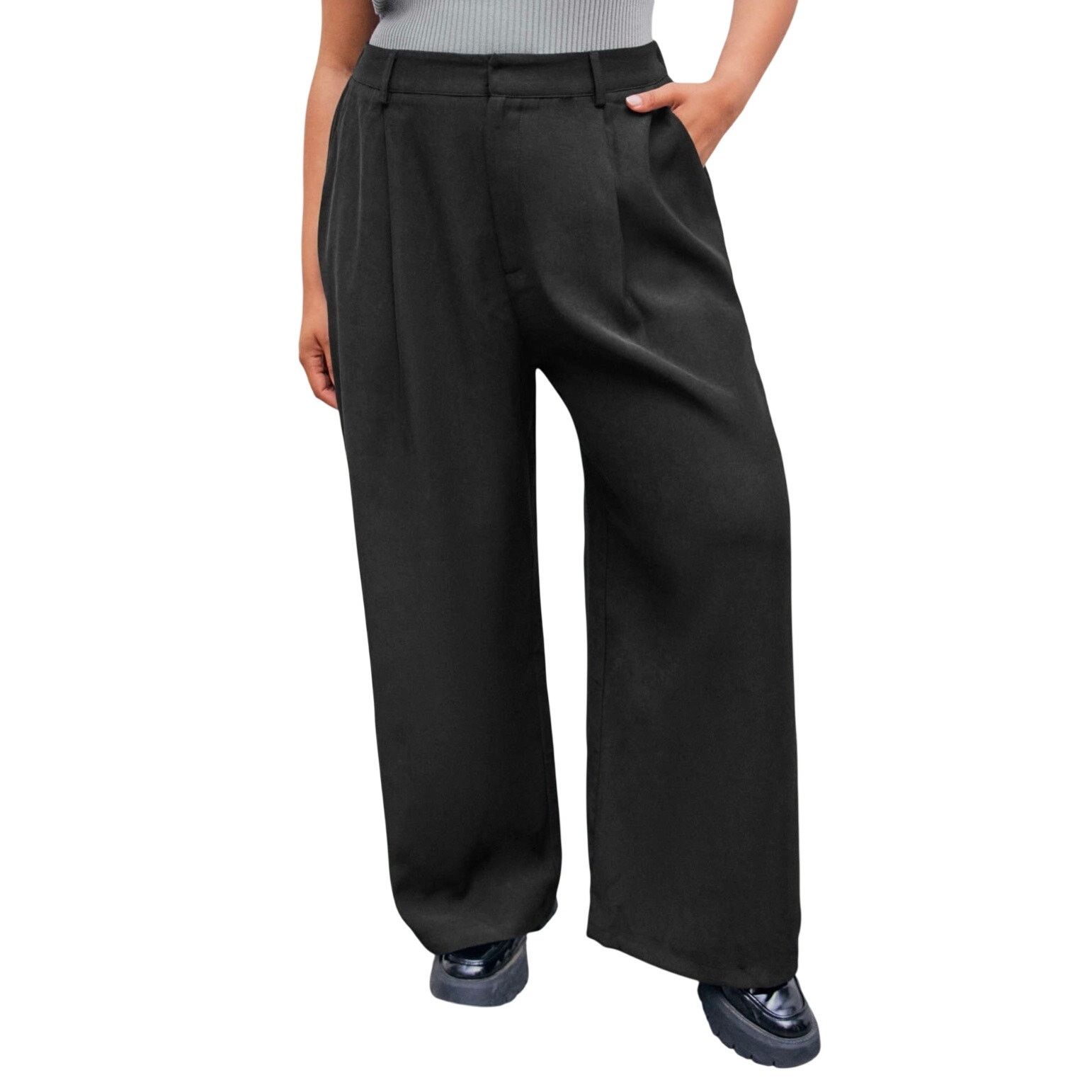 Cider MID WAIST PLEATED POCKET WIDE LEG PANTS CURVE & PLUS Large Size 33" - 4 Thumbnail