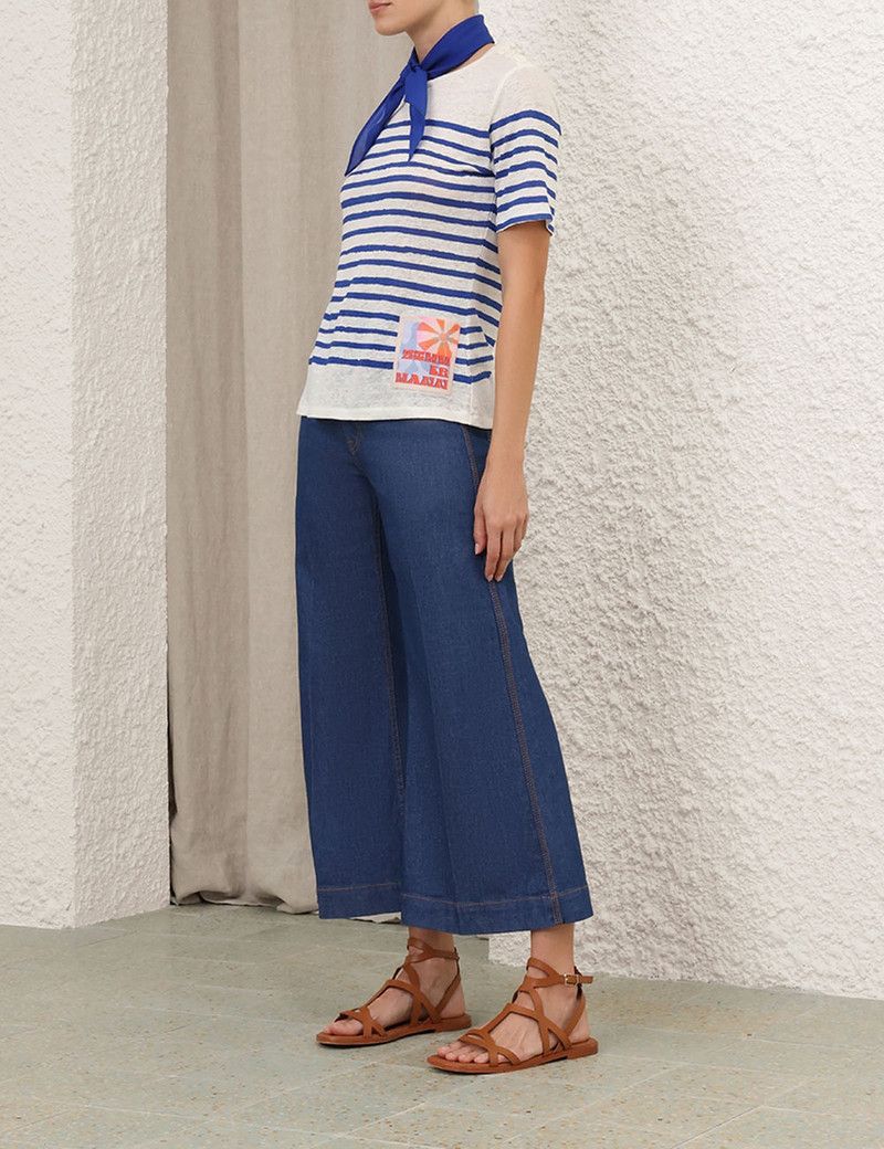 Zimmermann oc11z0226 Wylie Stripe T-Shirt In Blue/White Size L / US 10 / IT 46 - 3 Thumbnail