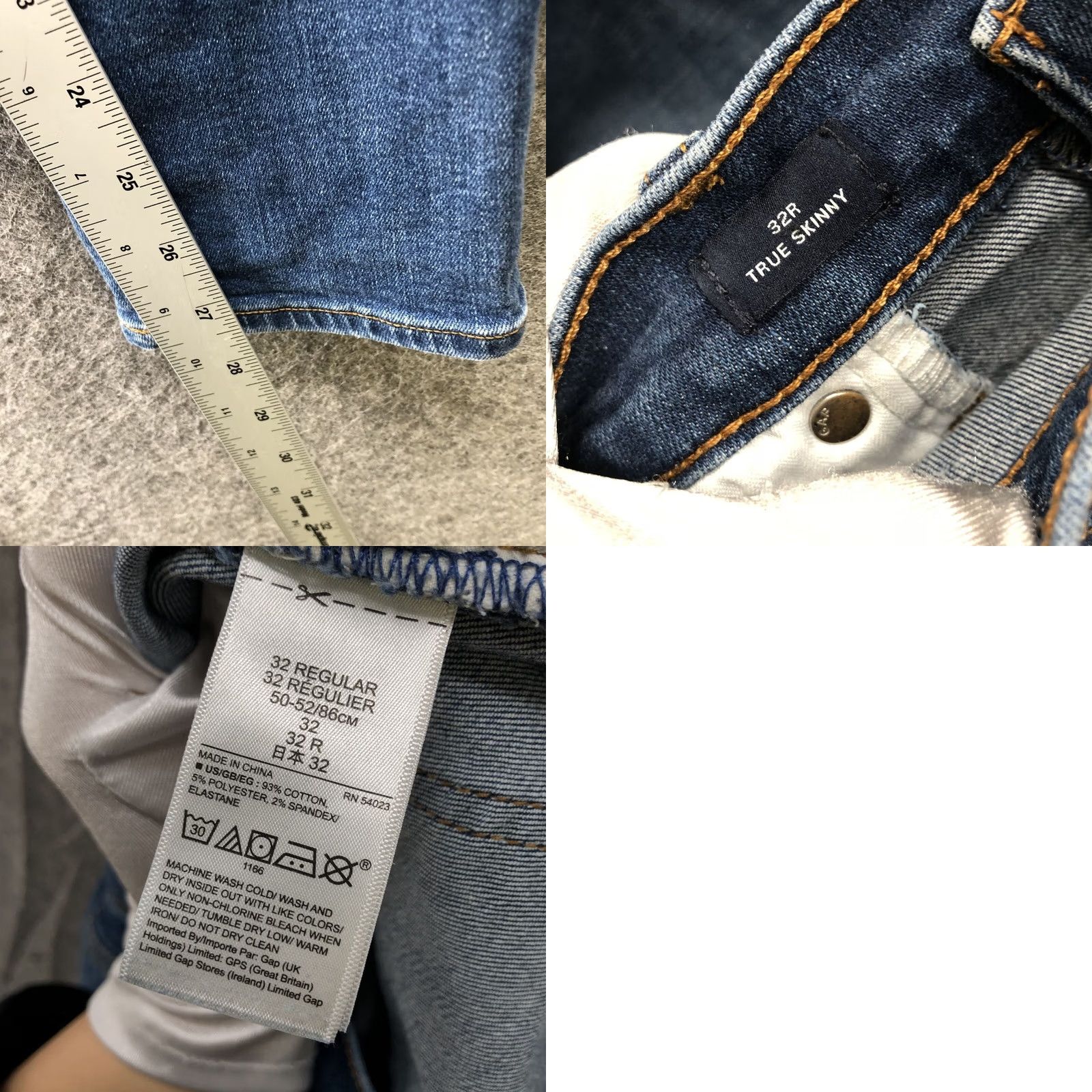 Gap Gap True Skinny Mid Rise Jeans Womens 32R Blue Medium Wash Indigo Denim 5-Pocket Stretch Slim Shirt? Size 24" / US 00 / IT 34 - 8 Thumbnail