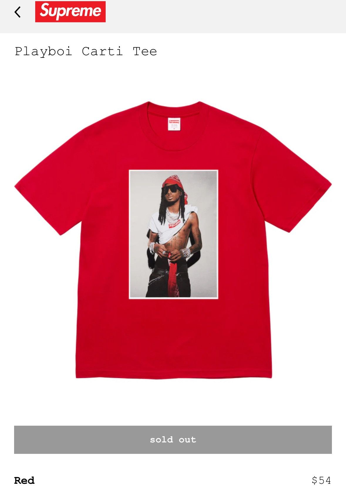 supreme Playboi Carti Tee RED Sサイズ SIZE Medium Supreme Playboi Carti Tee 'Red' (FW25) - Read