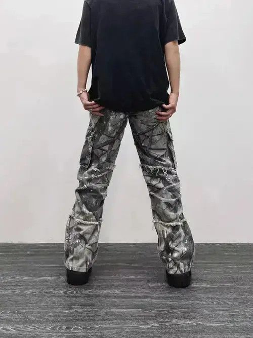 VIBE Retro camouflage irregular raw edge work jeans Size US 32 / EU 48 - 3 Thumbnail