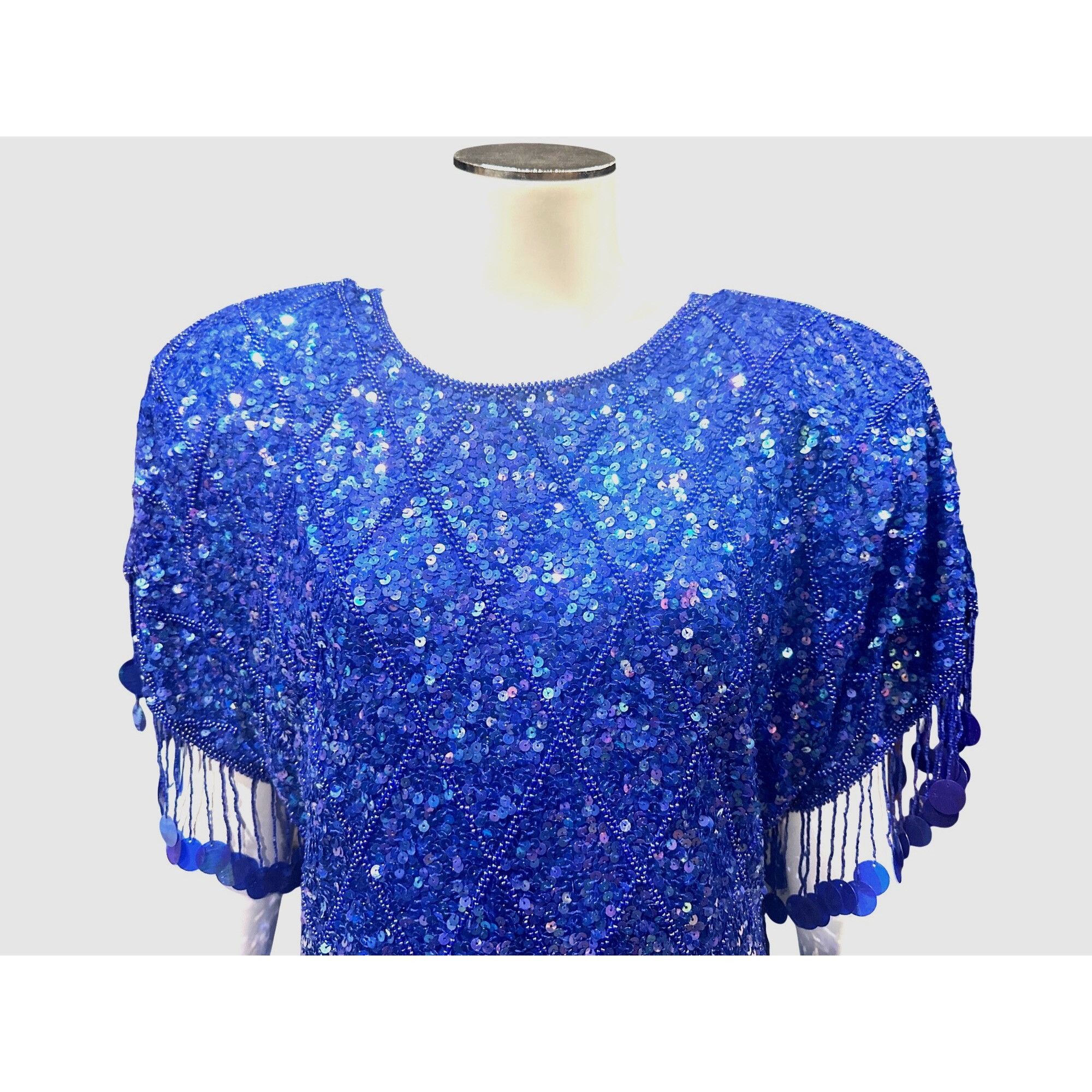 Other Scala Silk Sequin Medium Fringe Flapper Dress Blue Beaded Ga Size M / US 6-8 / IT 42-44 - 8 Thumbnail