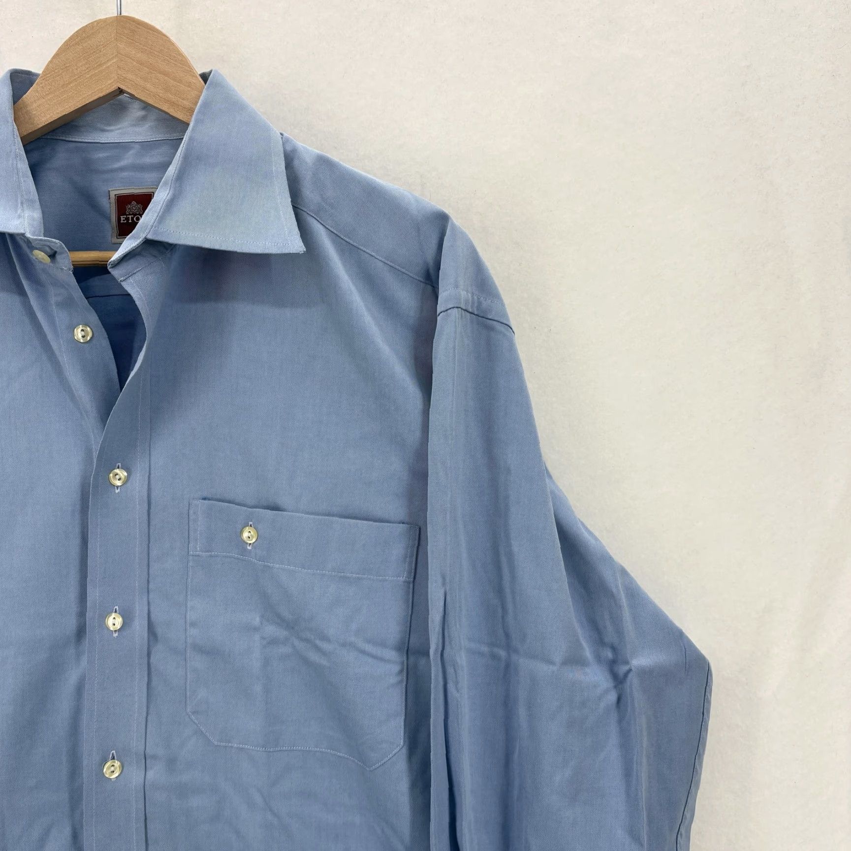 Eton Eton Shirt Mens 2XL Blue Spread Collar Long Sleeve Barrel Cuff Dress Business Shirt Size 48R - 2 Thumbnail