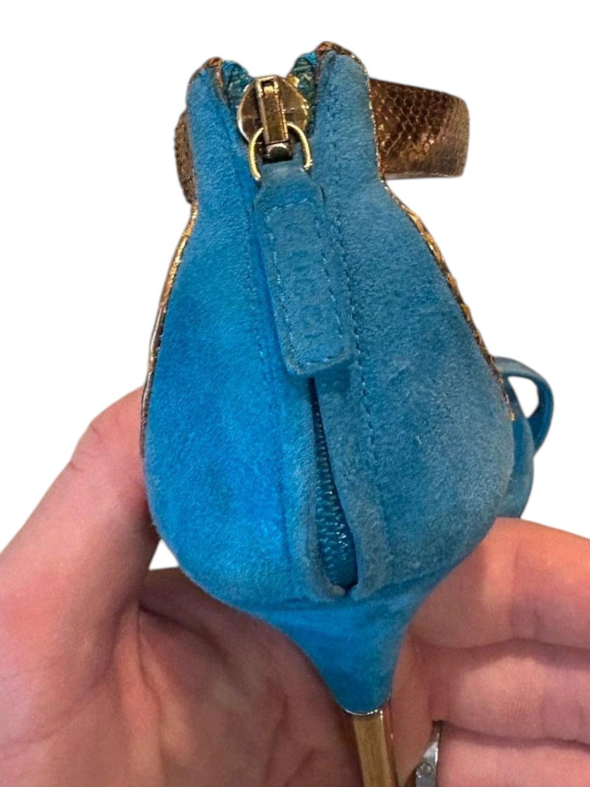 Gucci × Tom Ford Tom Ford Gucci Blue Suede and Gold Snakeskin Sandals Size US 7.5 / IT 37.5 - 4 Thumbnail