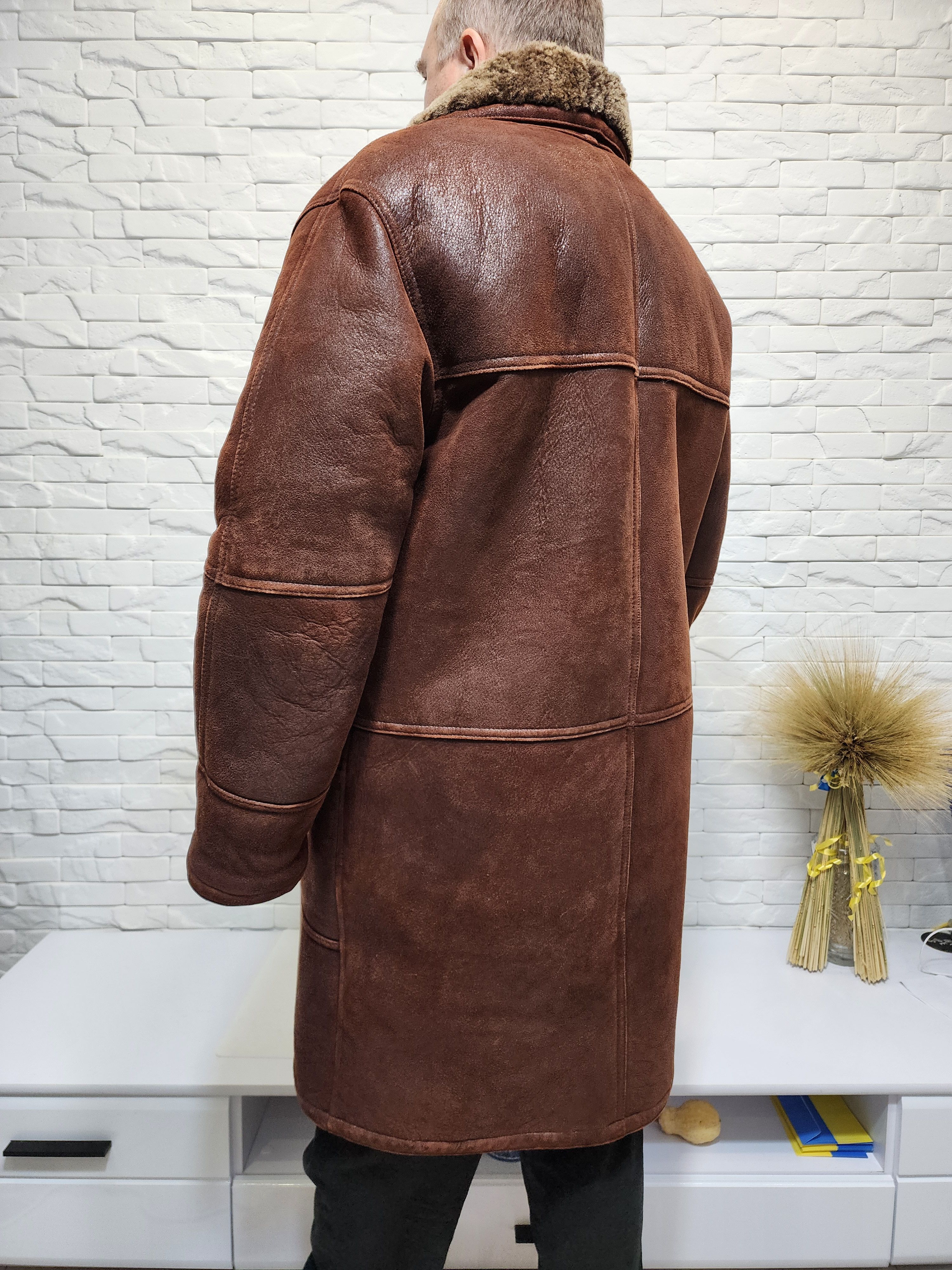 Genuine Leather Men's Brown Sheepskin Coat: Genuine Fur, Button Closure Size US XXL / EU 58 / 5 - 3 Thumbnail