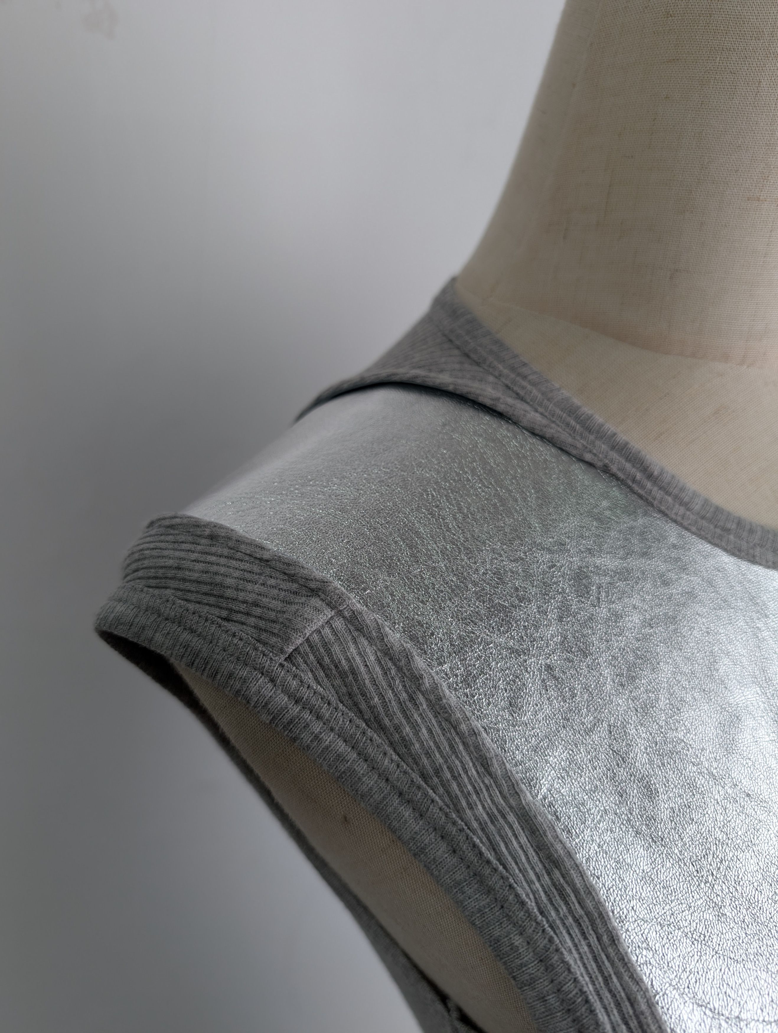 Loewe Loewe Grey With Silver Leather Panel Cotton Long Dress Size XXS / US 00 / IT 34 - 4 Thumbnail