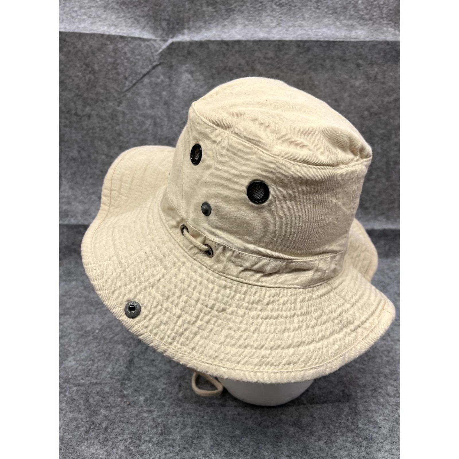 Vintage Bucket Sun Hat Adult Small Ivory Beige Cotton Fish Hike Hunt Camp Outdoors Camping Fish Hunting Logo Ski Size ONE SIZE - 5 Thumbnail