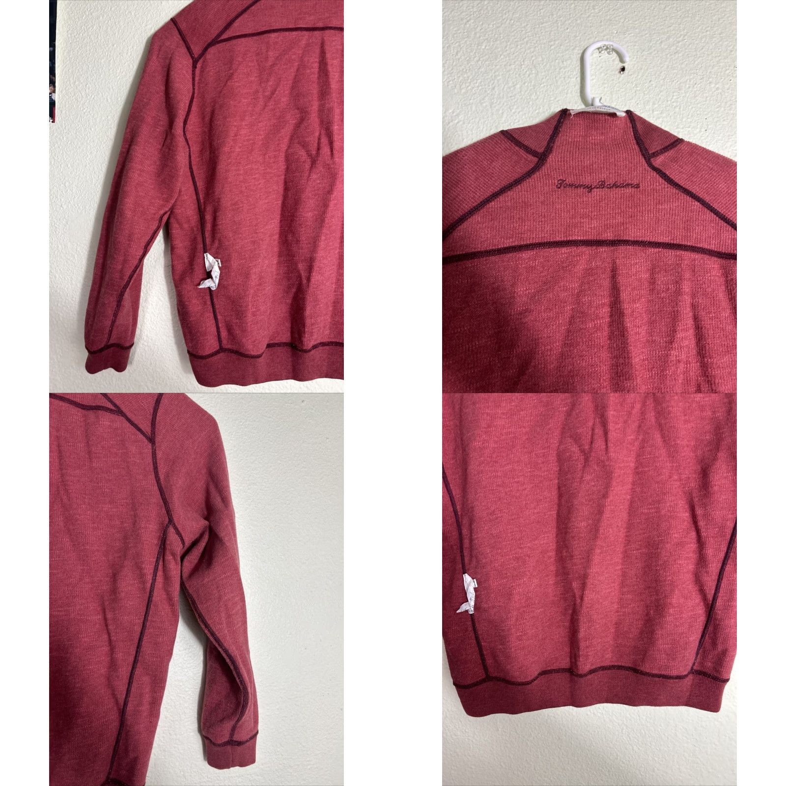 Tommy Bahama Tommy Bahama Sweater Men L Red Reversible Logo Mock Neck 1/4 Zip Pullover, Knit Cotton, Preppy, Casual, Logo Accents, Size L Size US L / EU 52-54 / 3 - 8 Thumbnail