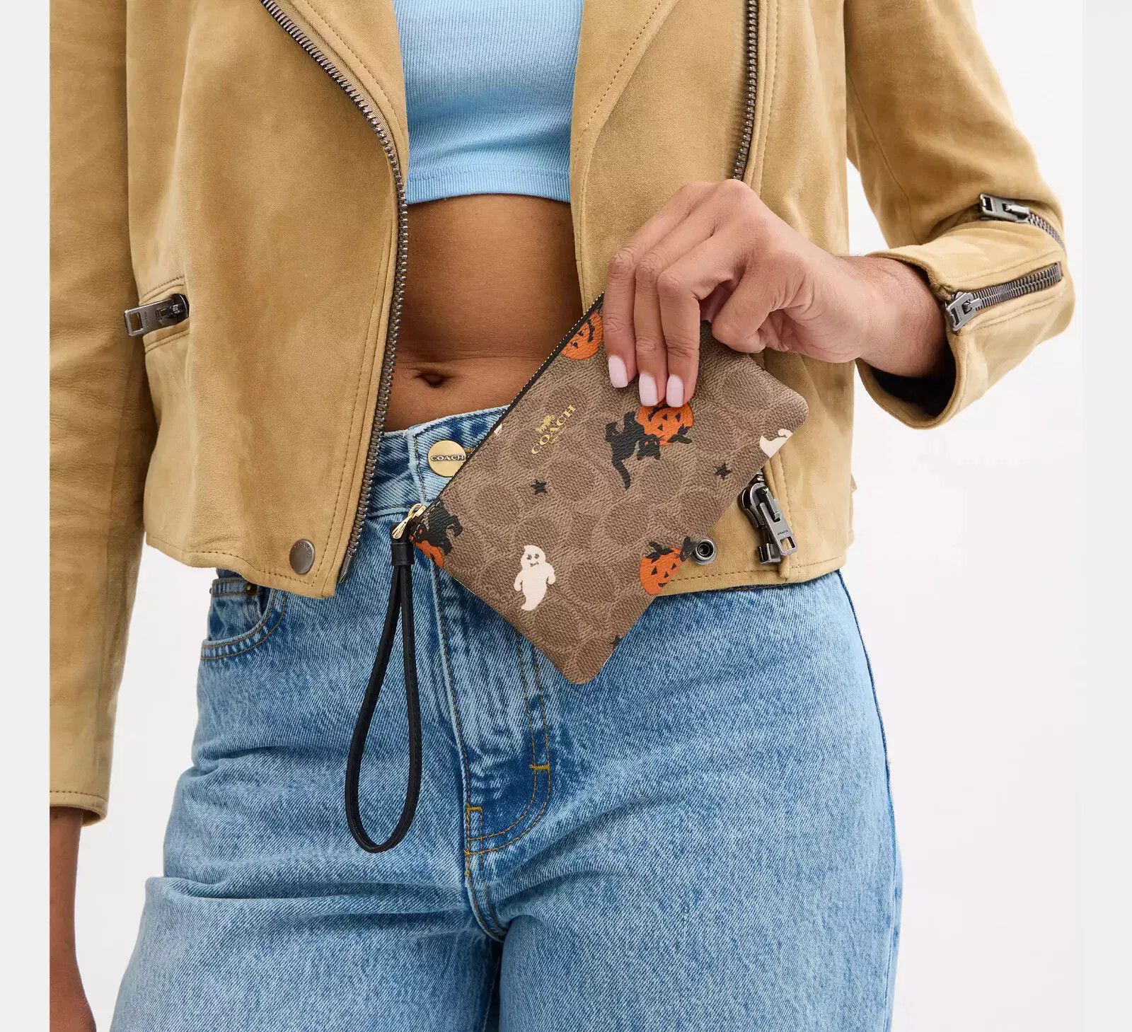 Coach Corner Zip Wristlet In Signature Canvas With Halloween Print Size ONE SIZE - 4 Thumbnail