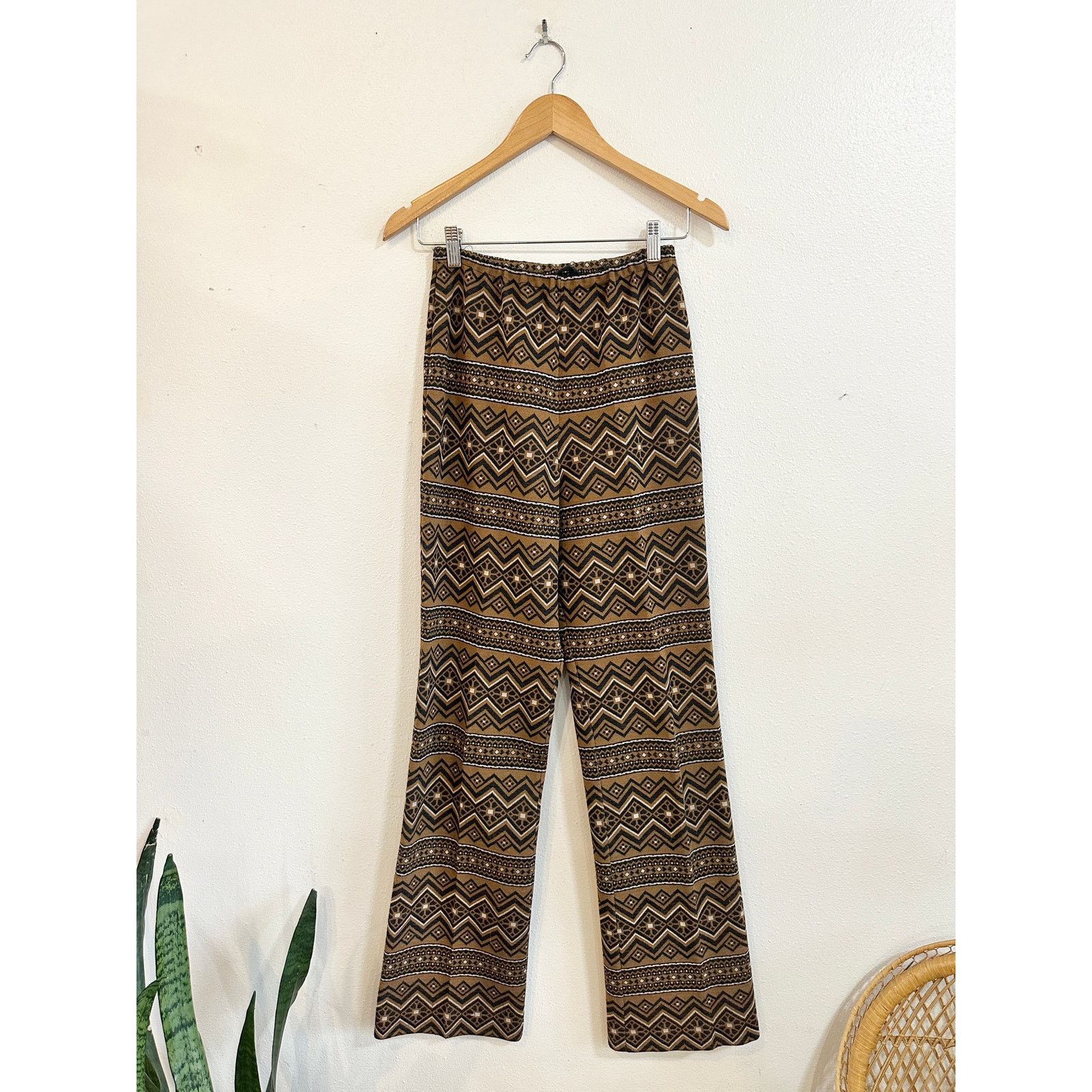Vintage 70s Funky Patterned Double Knit Poly Pants Size 27" / US 4 / IT 40 - 2 Thumbnail