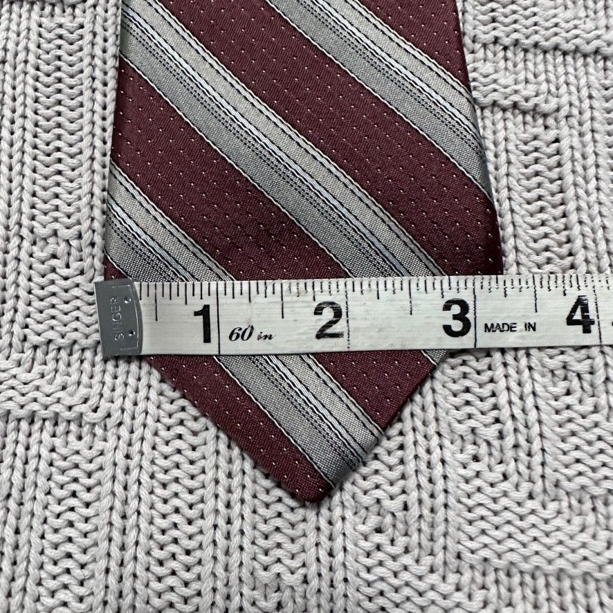 Oleg Cassini Vintage Oleg Cassini maroon and silver striped silk tie Size ONE SIZE - 6 Thumbnail