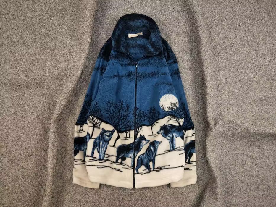 Japanese Brand 💙 Vintage 90's Fleece Zip Jacket Over Art Winter Wolf Hype Size US S / EU 44-46 / 1 - 1 Thumbnail